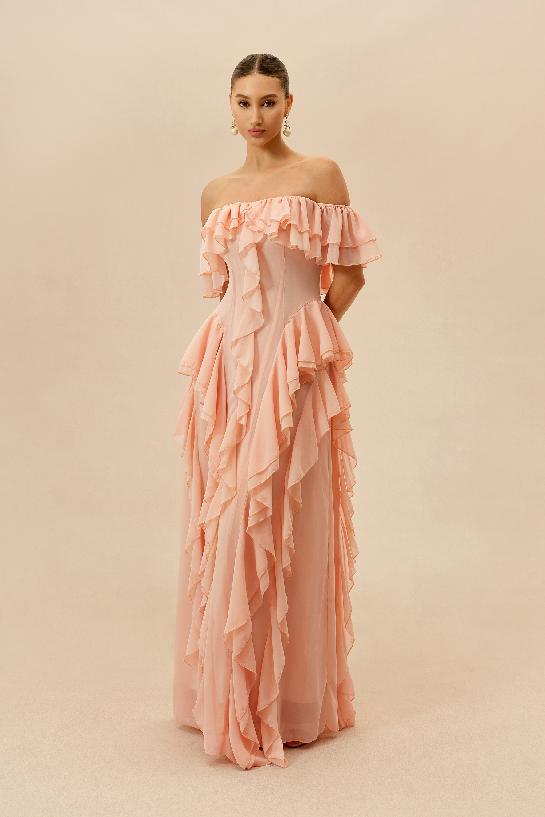 Every Love Song Pink Off-The-Shoulder Ruffle Maxi Dress