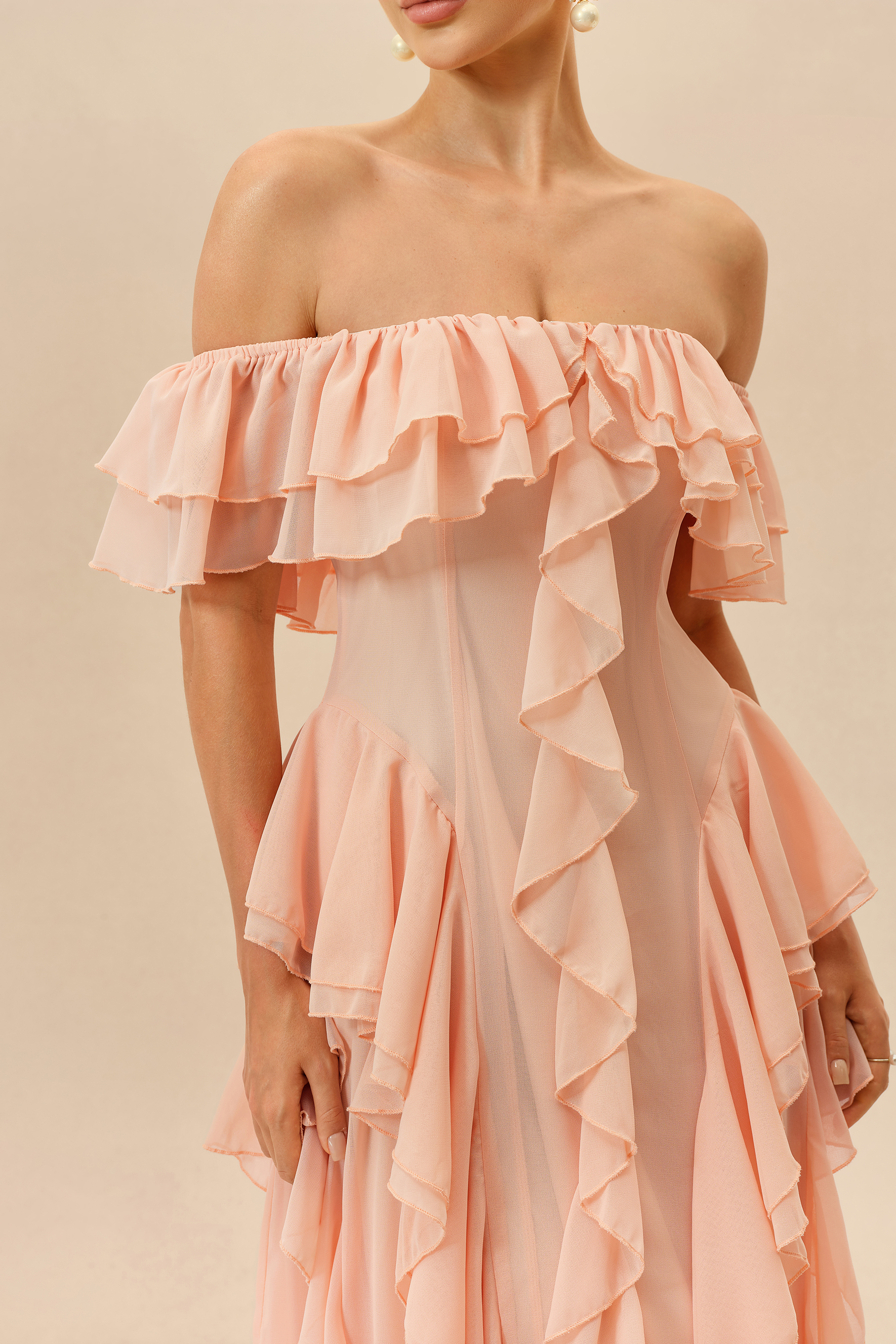 Every Love Song Pink Off-The-Shoulder Ruffle Maxi Dress