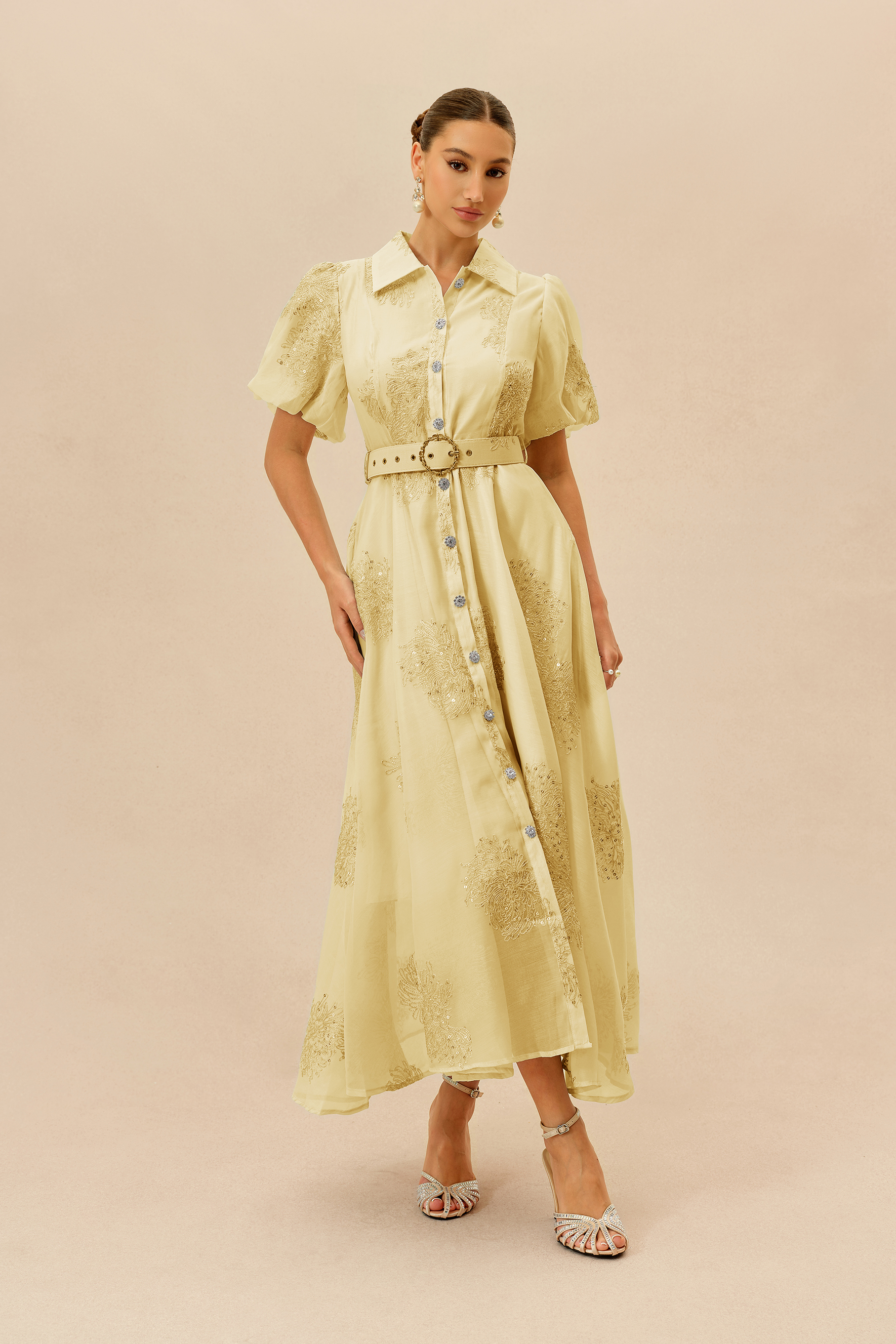 Always A Classic Yellow Short Sleeve Embroidered Maxi Dress