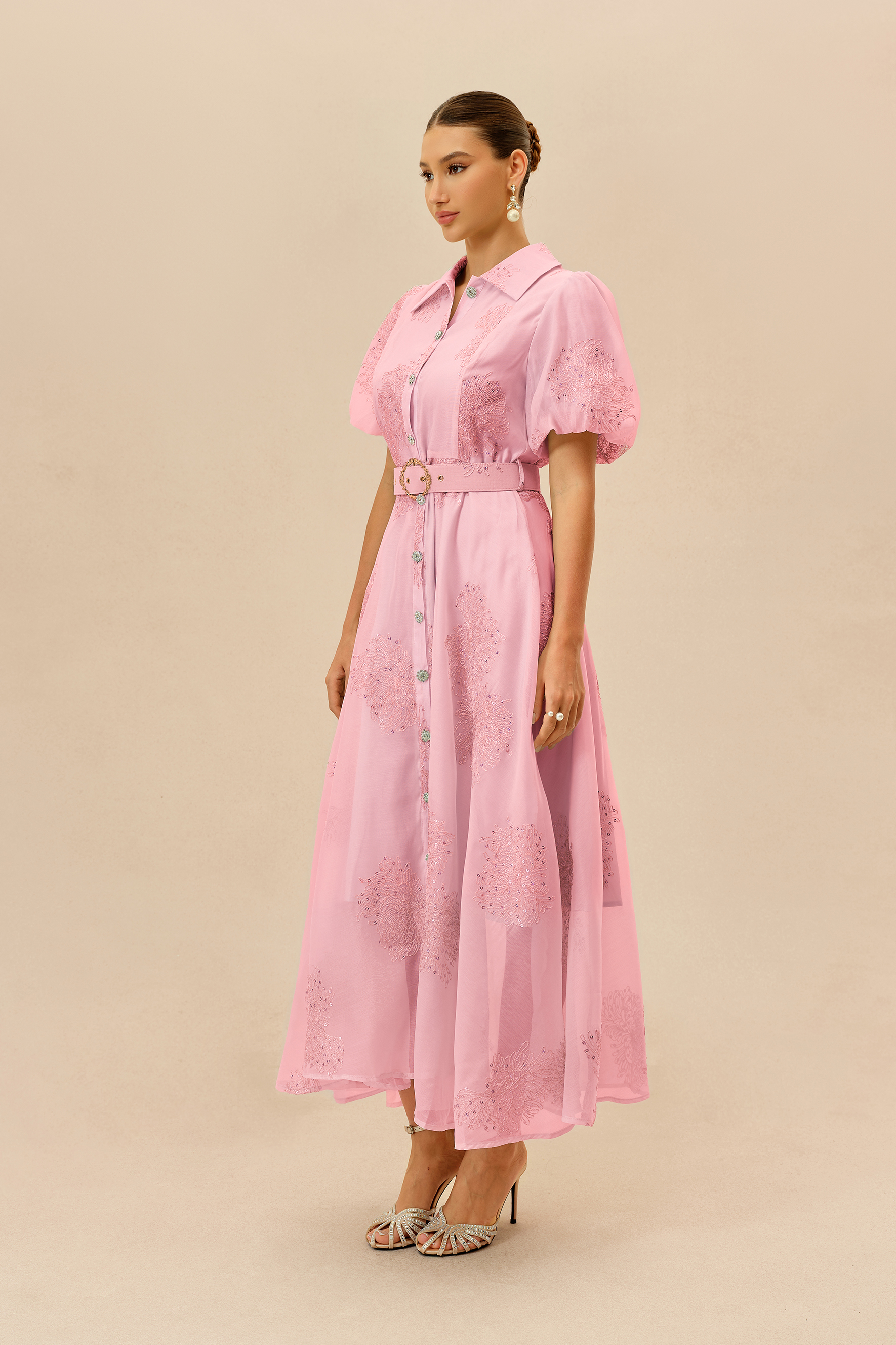 Always A Classic Pink Short Sleeve Embroidered Maxi Dress