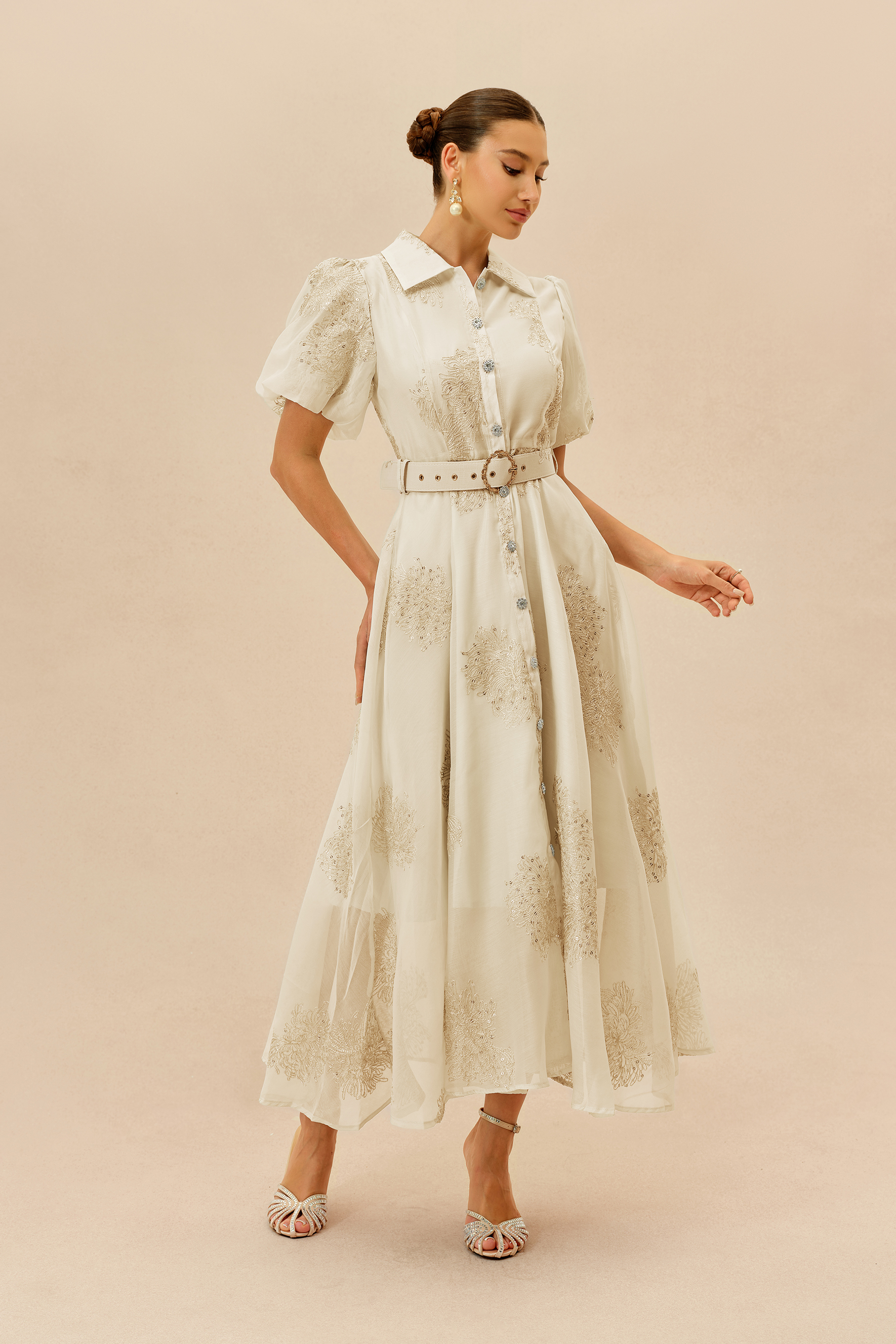 Always A Classic Apricot Short Sleeve Embroidered Maxi Dress