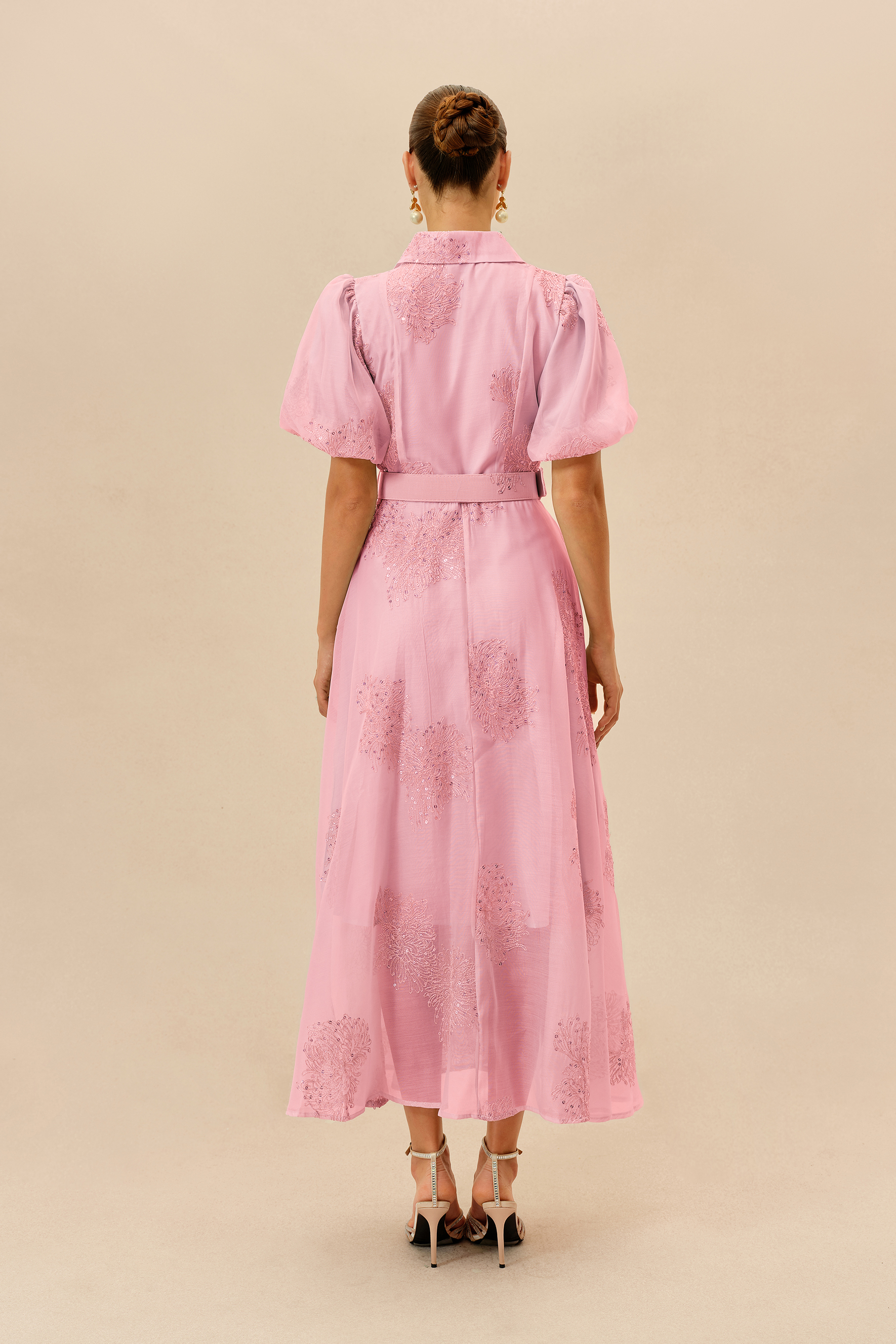 Always A Classic Pink Short Sleeve Embroidered Maxi Dress