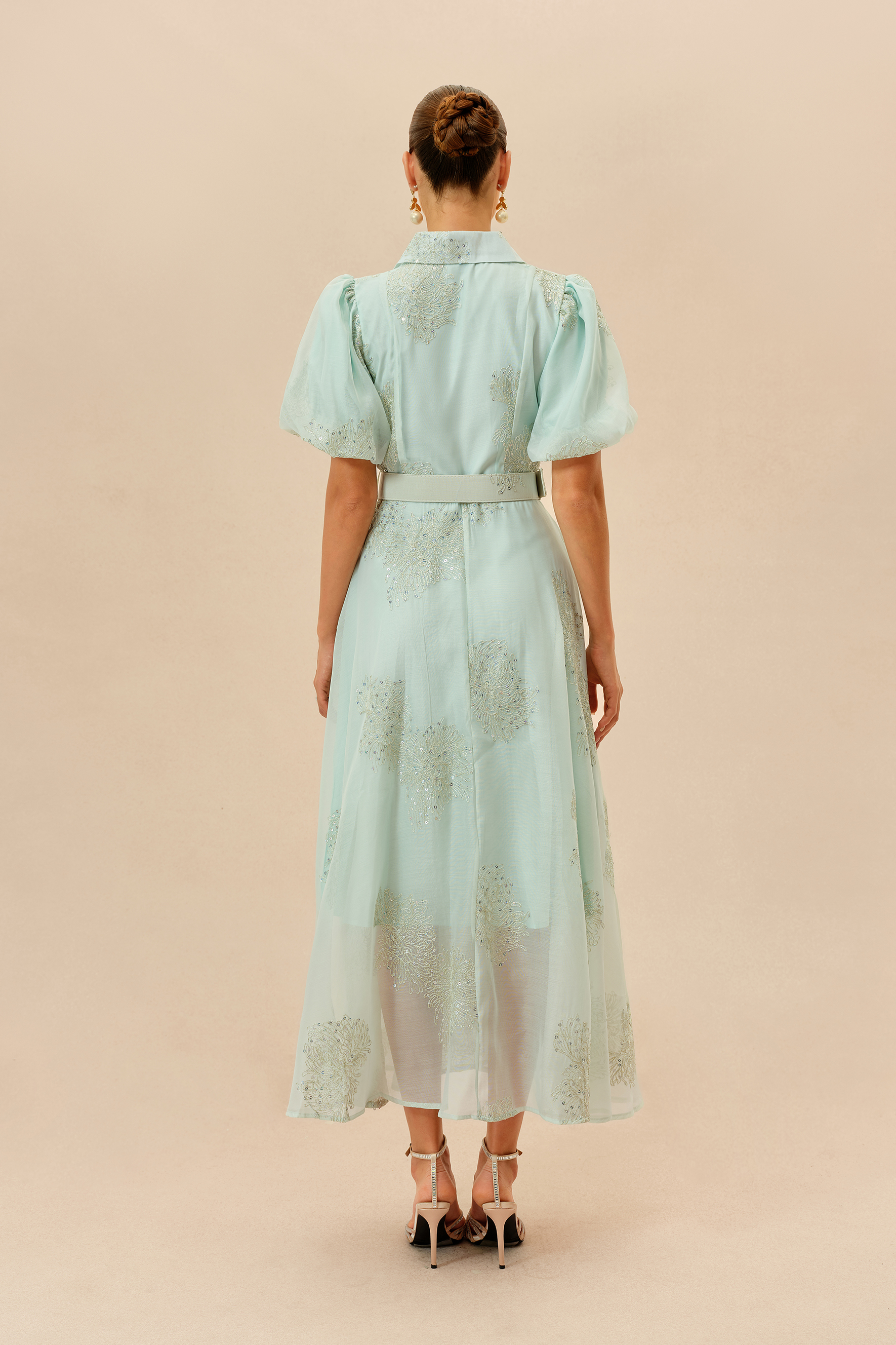 Always A Classic Light Green Short Sleeve Embroidered Maxi Dress