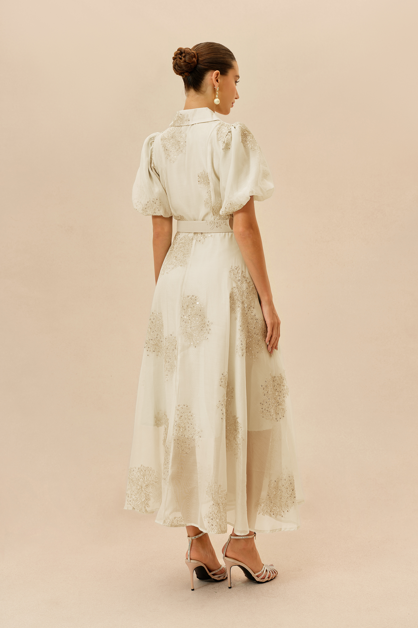 Always A Classic Apricot Short Sleeve Embroidered Maxi Dress