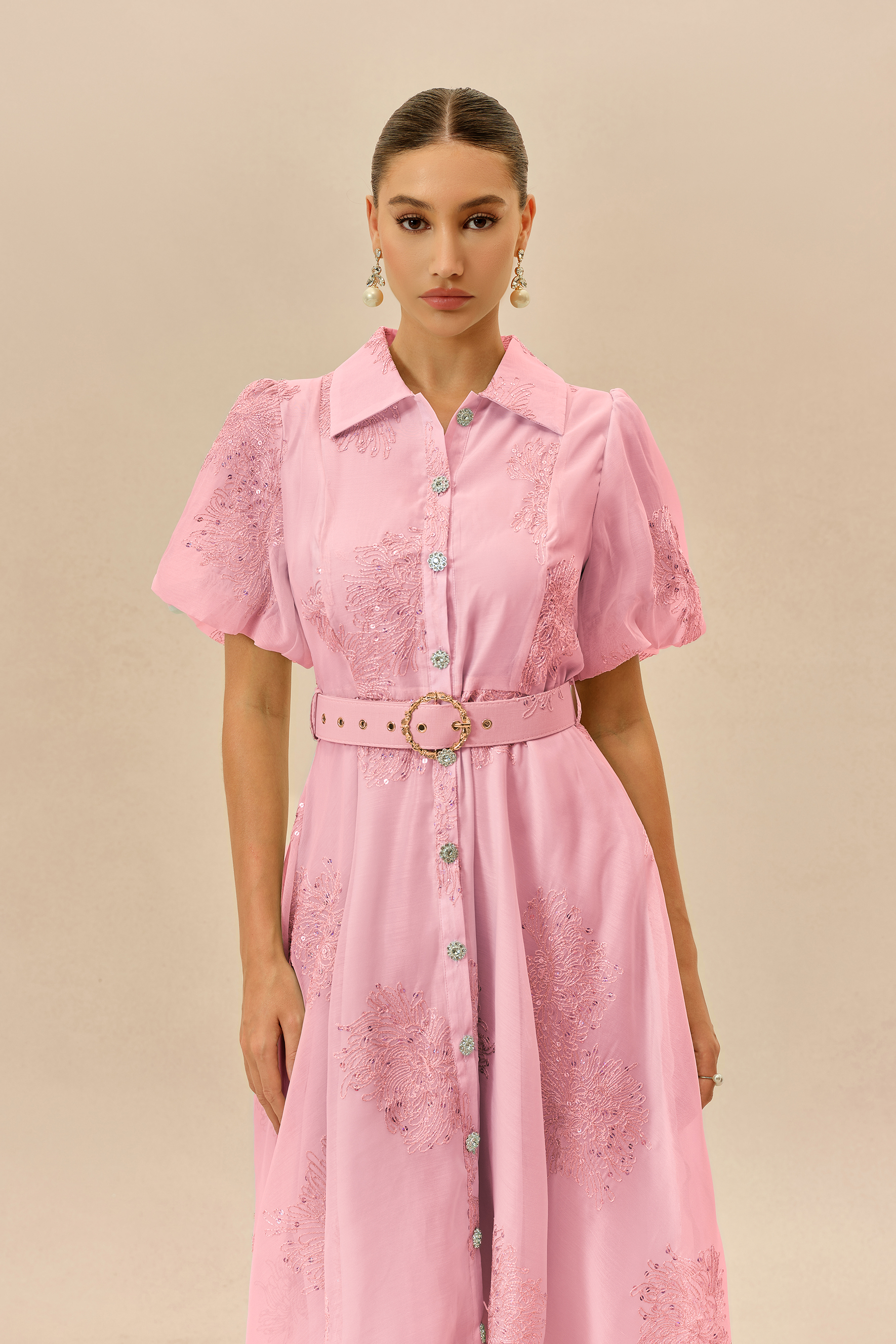 Always A Classic Pink Short Sleeve Embroidered Maxi Dress