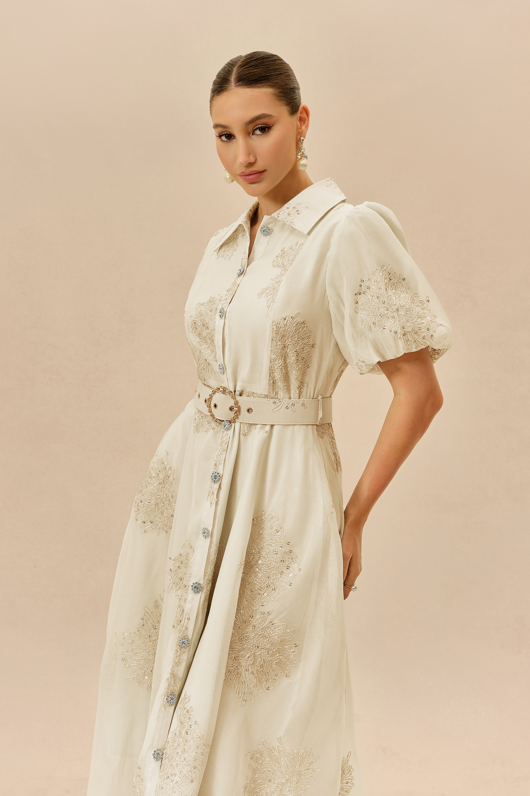 Always A Classic Apricot Short Sleeve Embroidered Maxi Dress