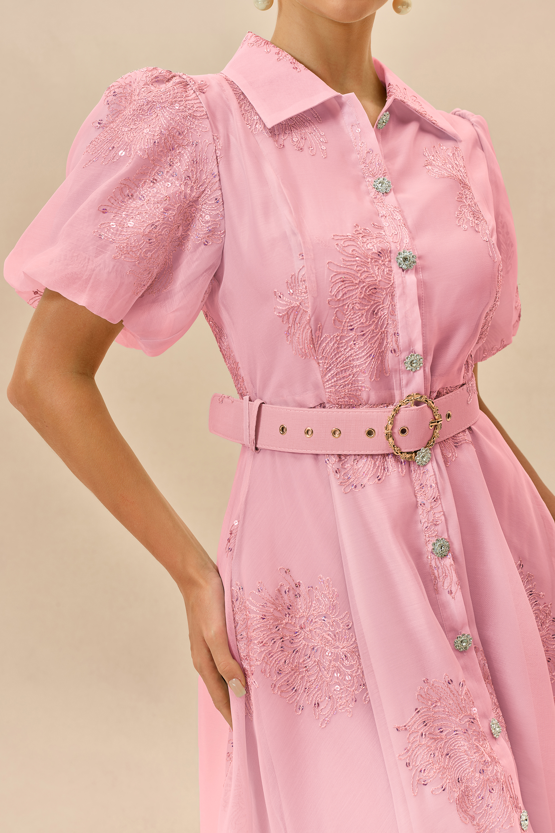 Always A Classic Pink Short Sleeve Embroidered Maxi Dress