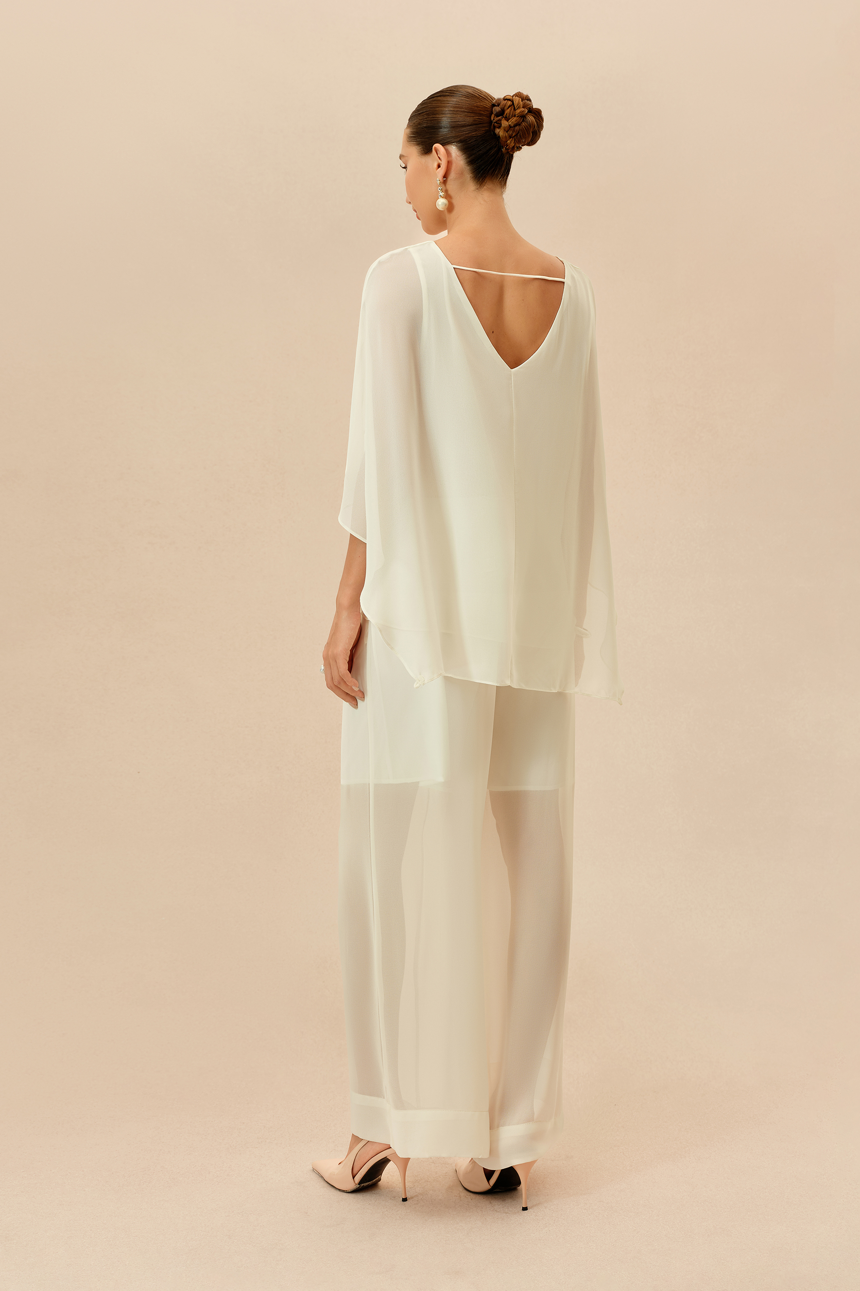 Love This Feeling Beige Sheer Layered Top & Wide Leg Pants Set