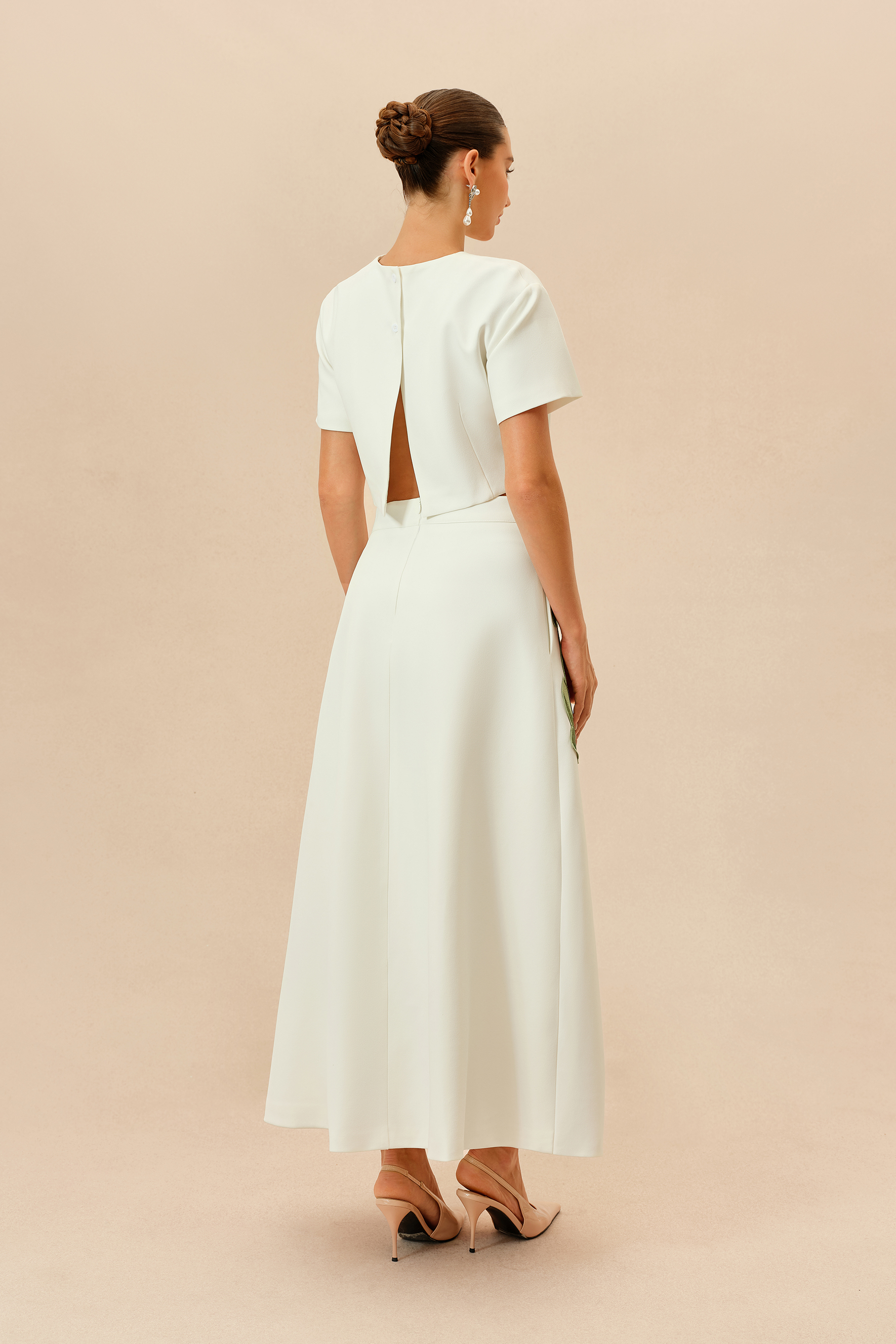 Enchanted Garden White Floral Applique Cropped Top & Maxi Skirt Set