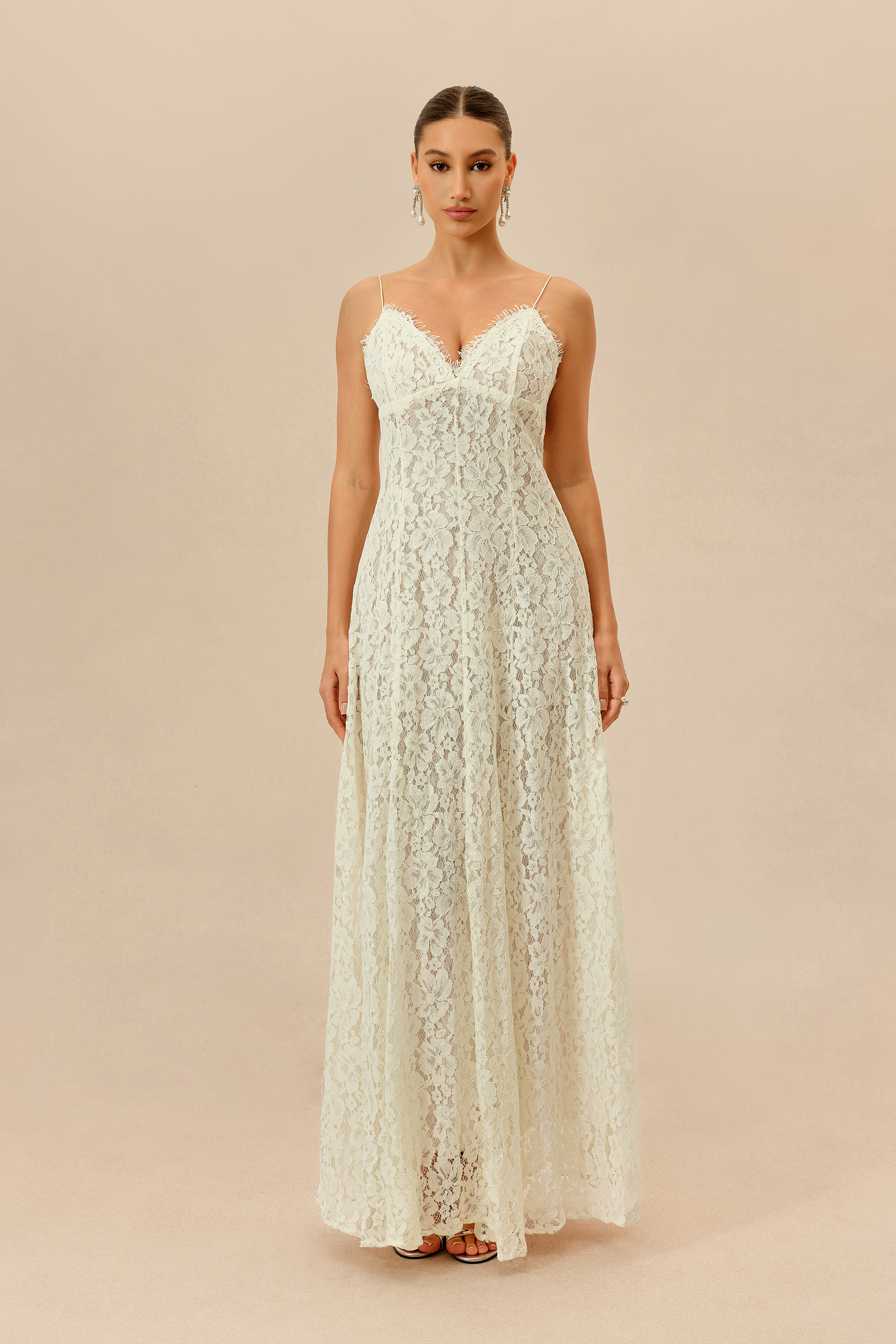 Make An Entrance White Floral Lace Maxi Dress With Cape