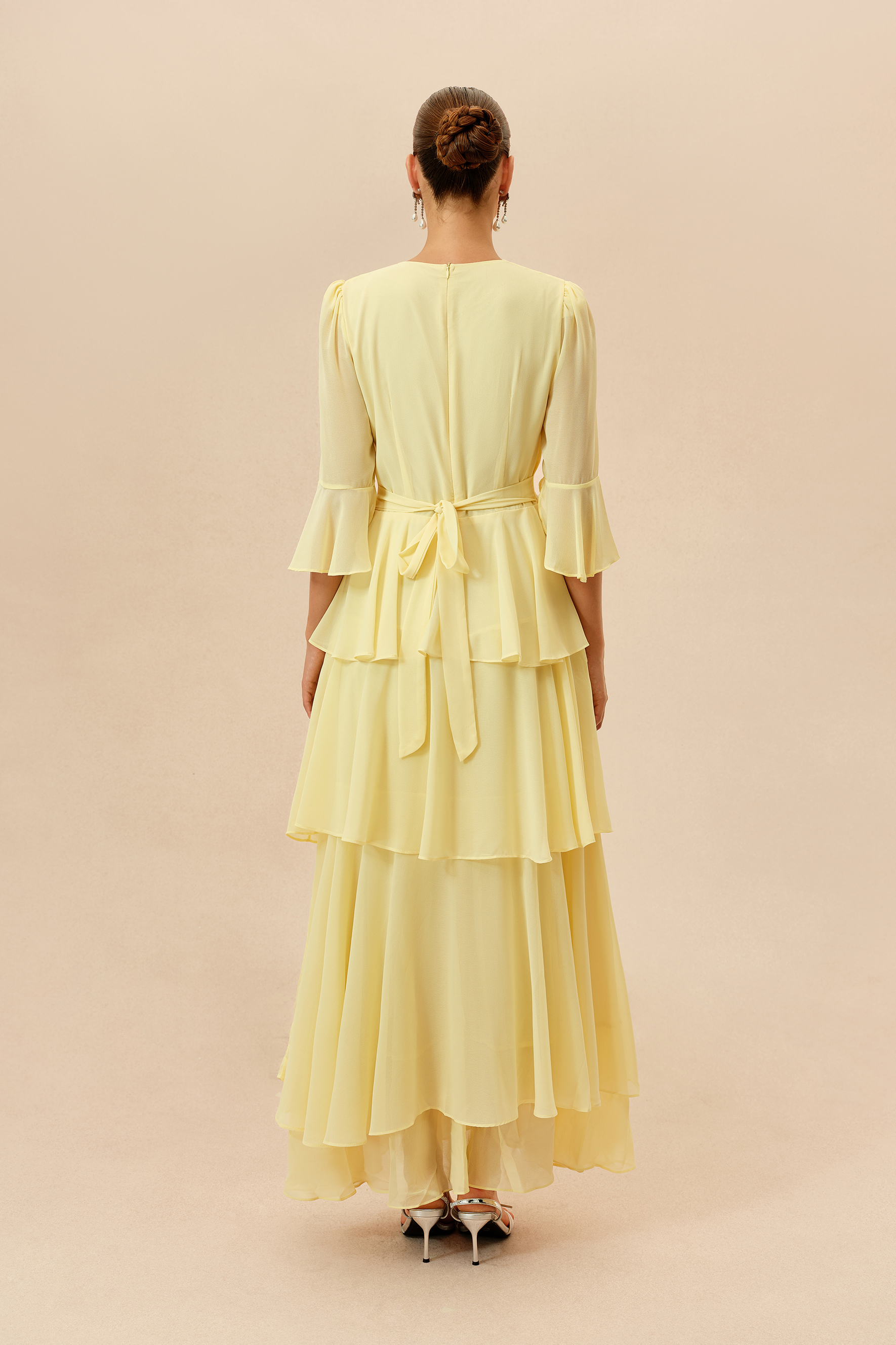 Soft Attraction Yellow Flared Sleeve Tiered Maxi Dress