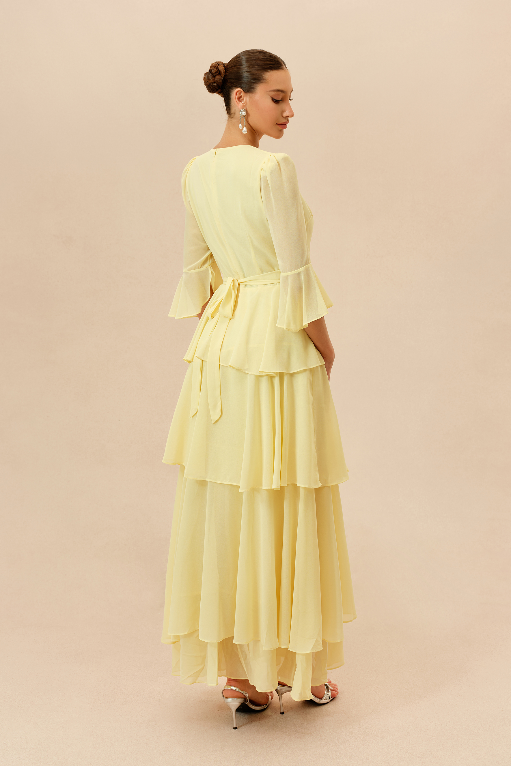 Soft Attraction Yellow Flared Sleeve Tiered Maxi Dress