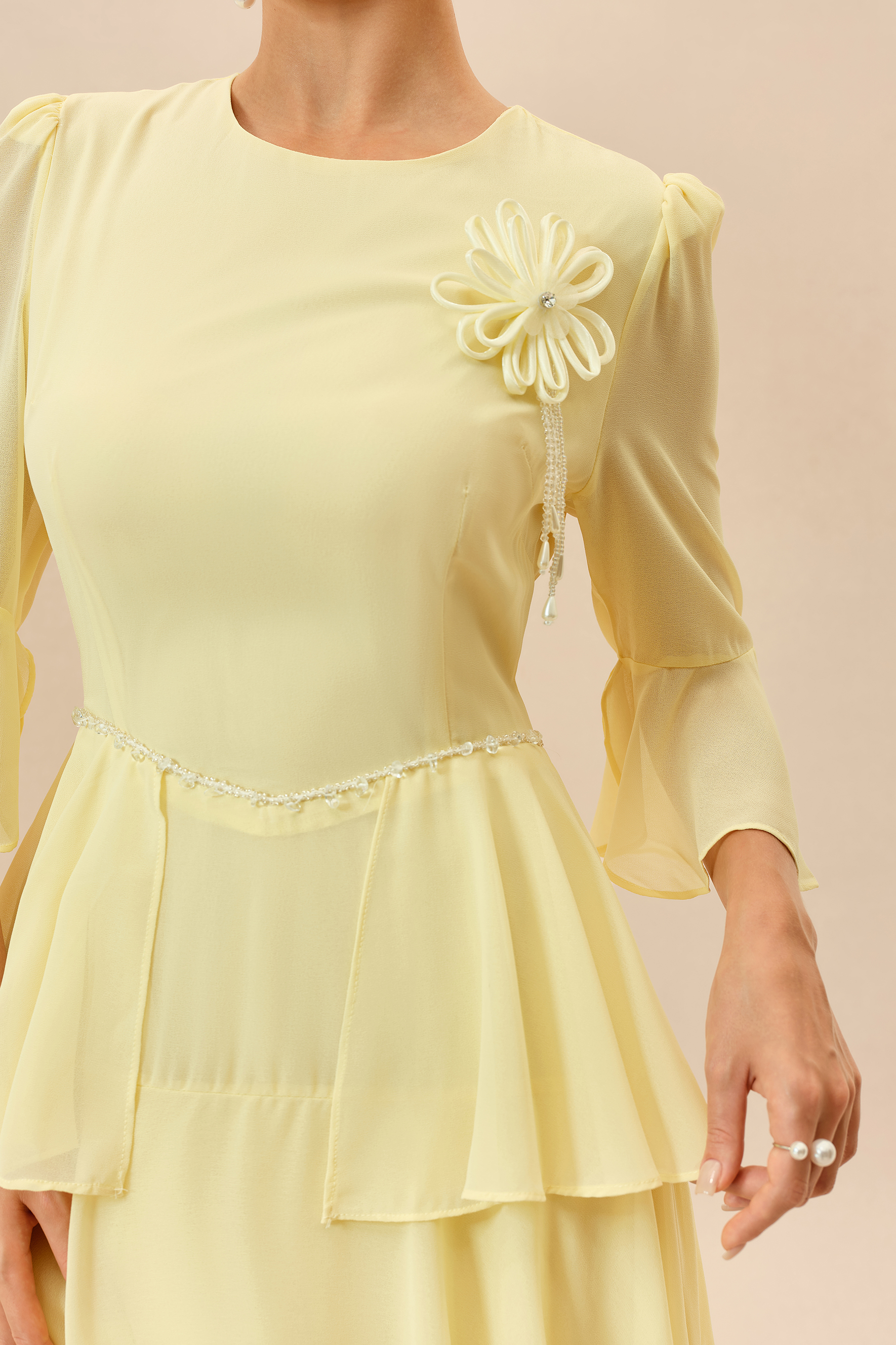 Soft Attraction Yellow Flared Sleeve Tiered Maxi Dress