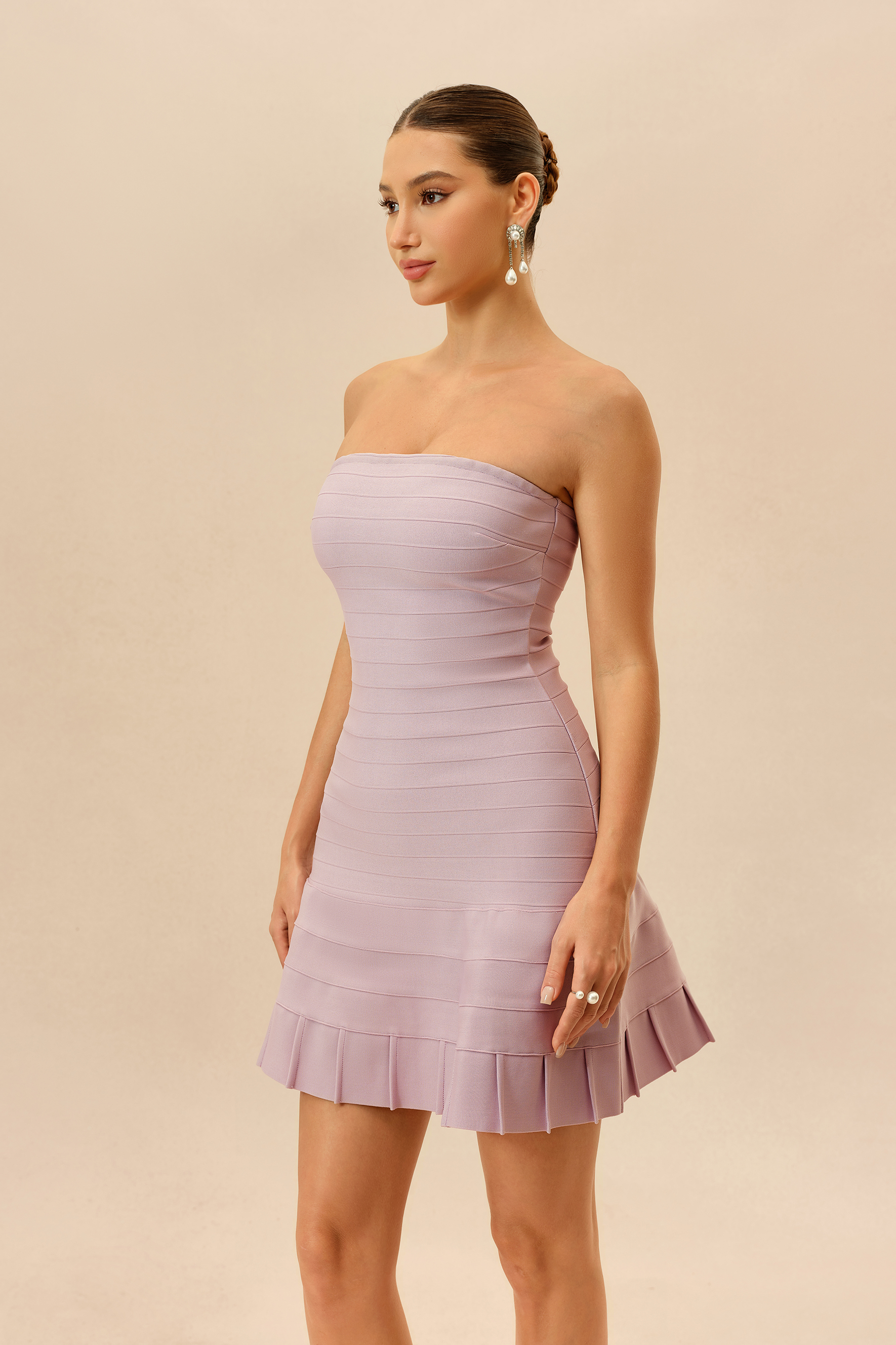 Keep It Cute Pink Strapless Pleated Hem Mini Dress