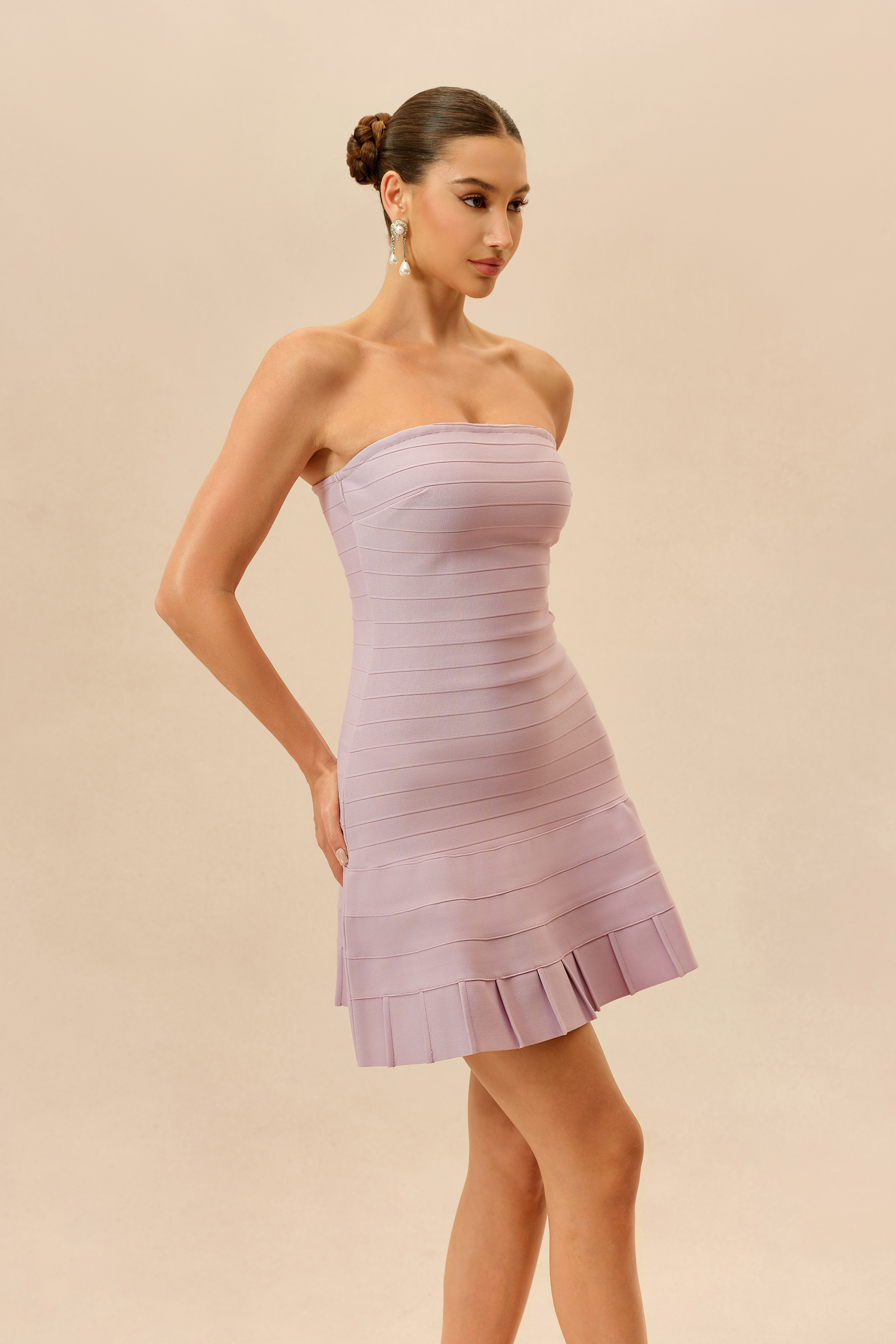 Keep It Cute Pink Strapless Pleated Hem Mini Dress