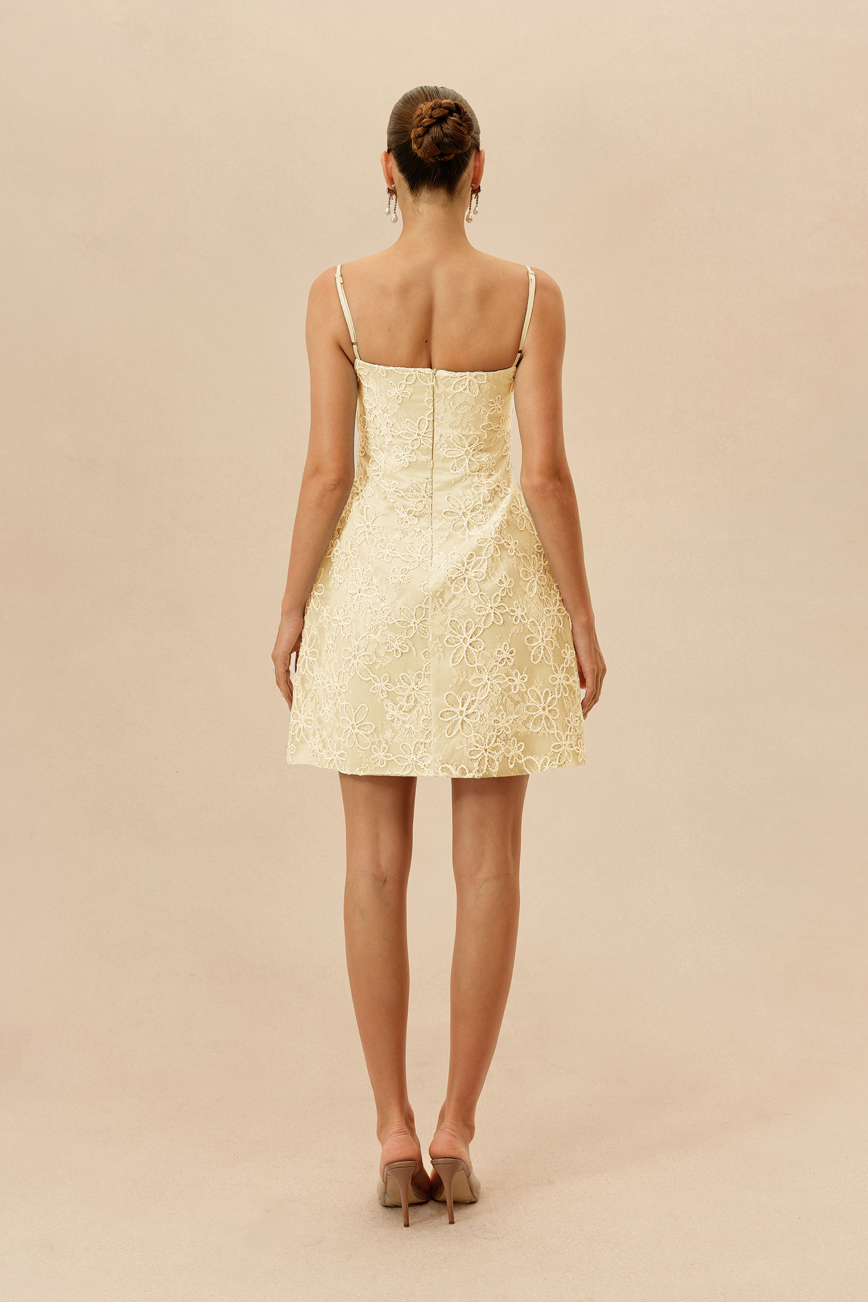 Summer Crush Apricot Floral Lace Spaghetti Strap Mini Dress