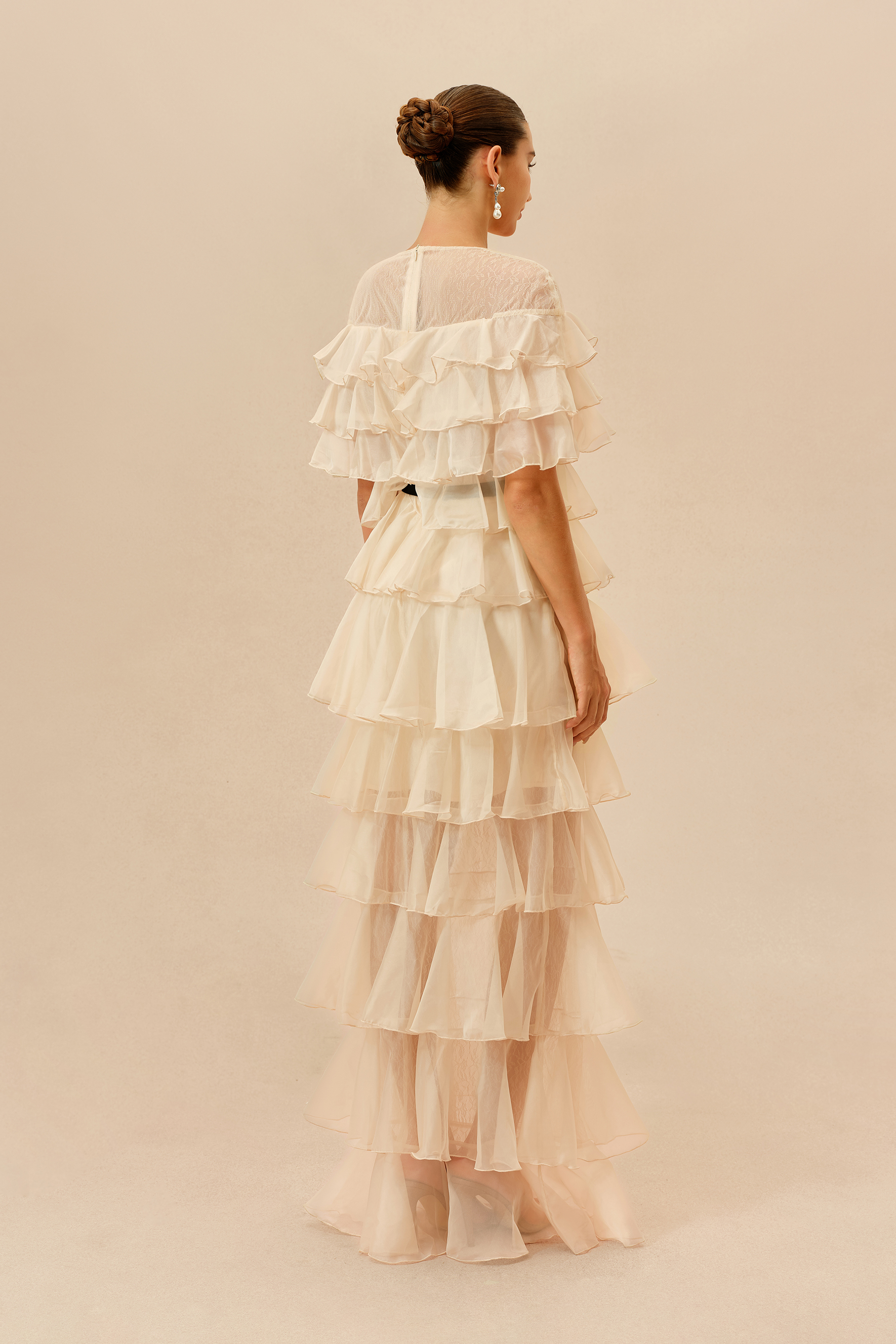 Classic Poise Apricot V Neck Ruffle Tiered Maxi Dress