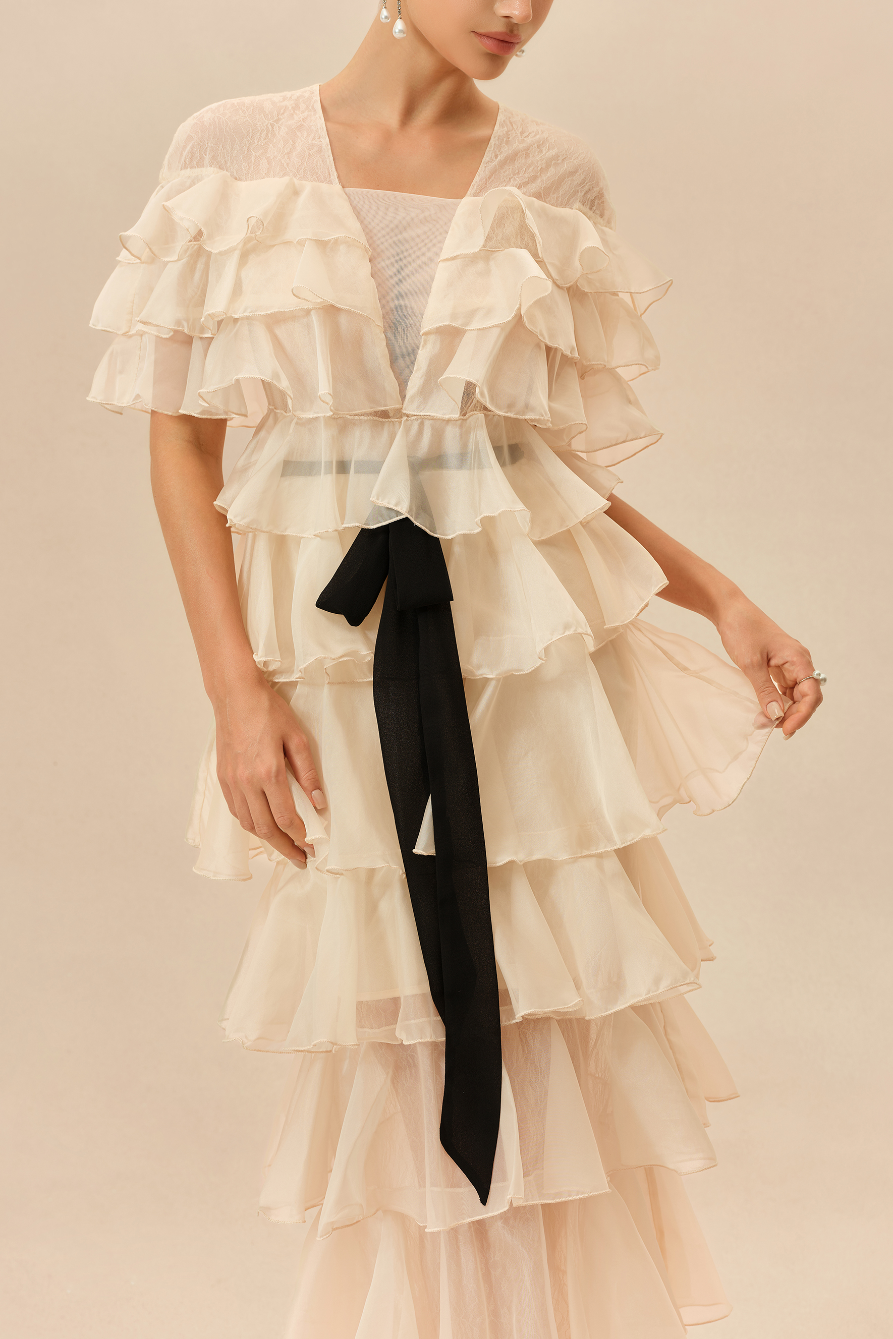 Classic Poise Apricot V Neck Ruffle Tiered Maxi Dress