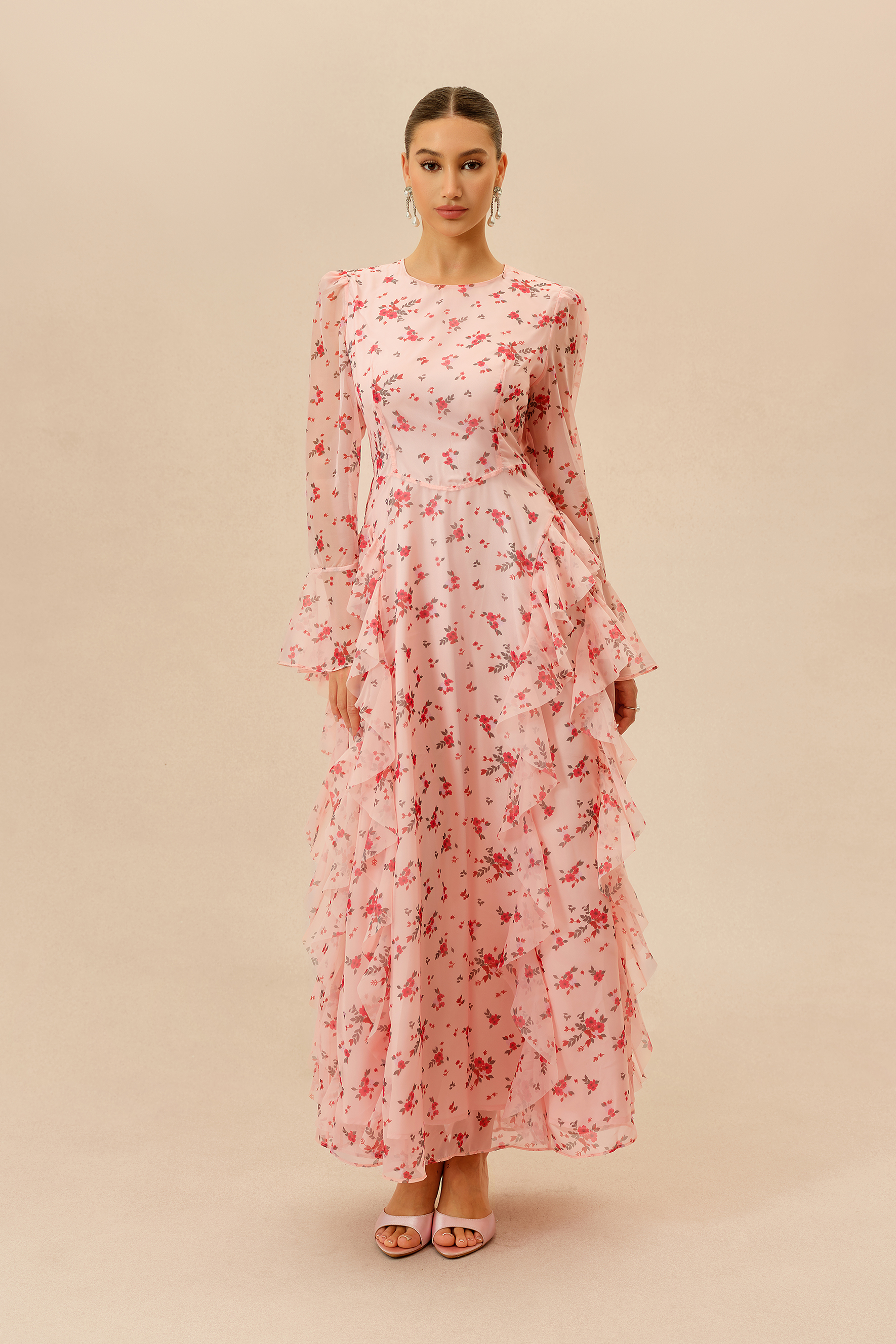 Sweet Serenade Pink Floral Print Ruffle Tiered Maxi Dress