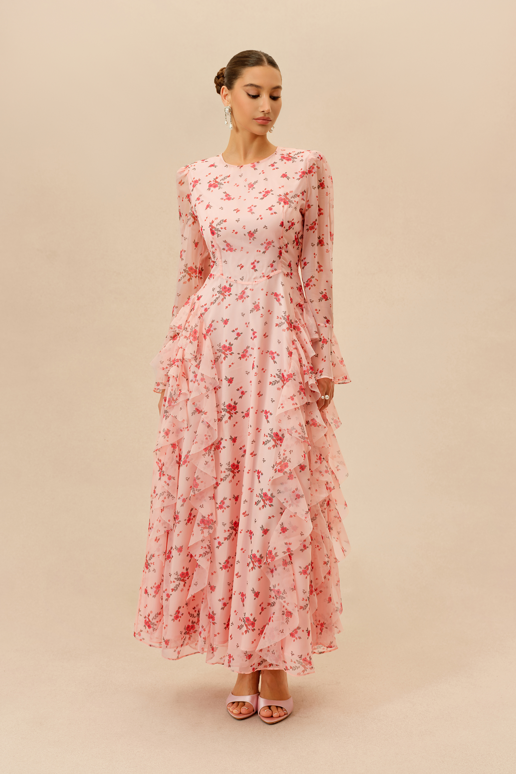 Sweet Serenade Pink Floral Print Ruffle Tiered Maxi Dress