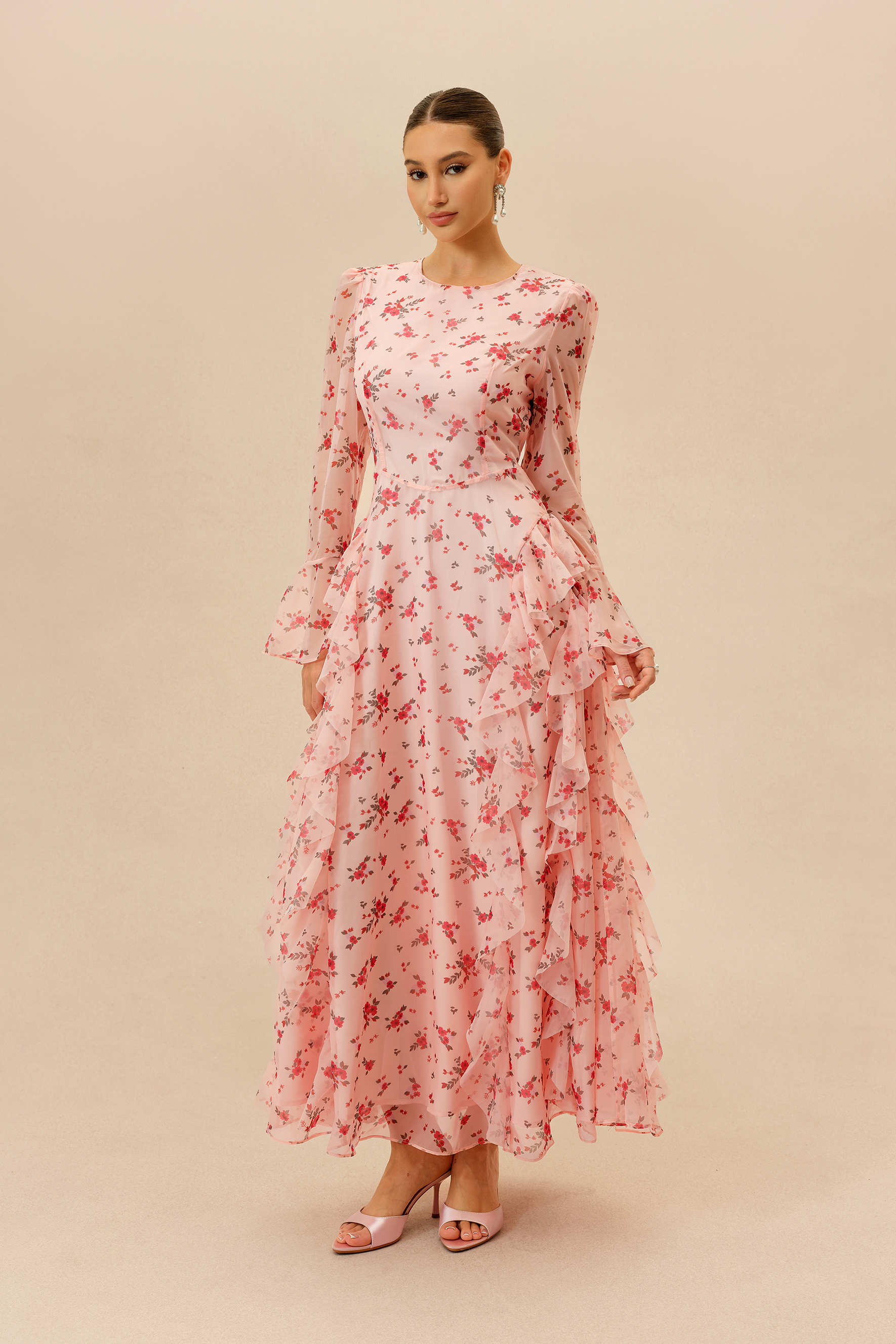 Sweet Serenade Pink Floral Print Ruffle Tiered Maxi Dress