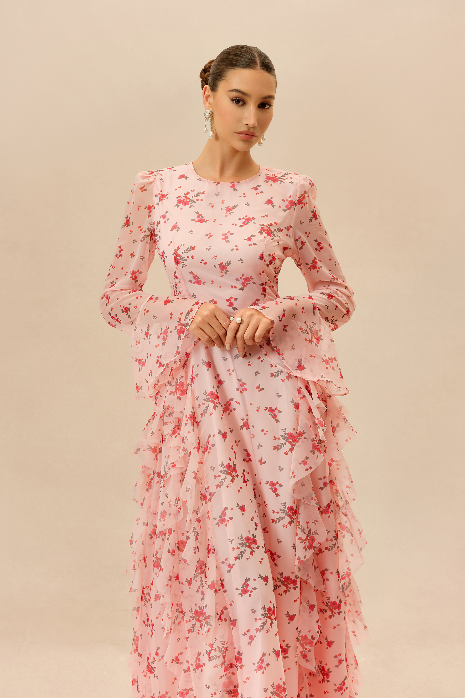 Sweet Serenade Pink Floral Print Ruffle Tiered Maxi Dress