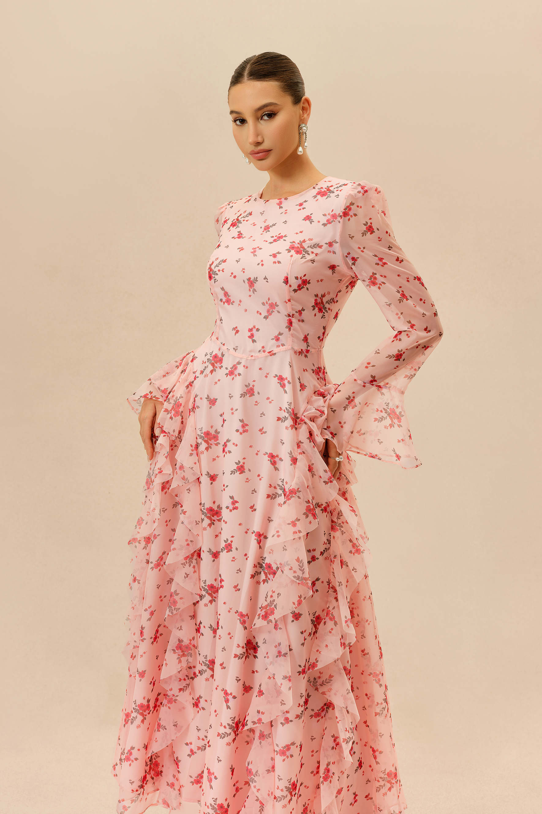 Sweet Serenade Pink Floral Print Ruffle Tiered Maxi Dress