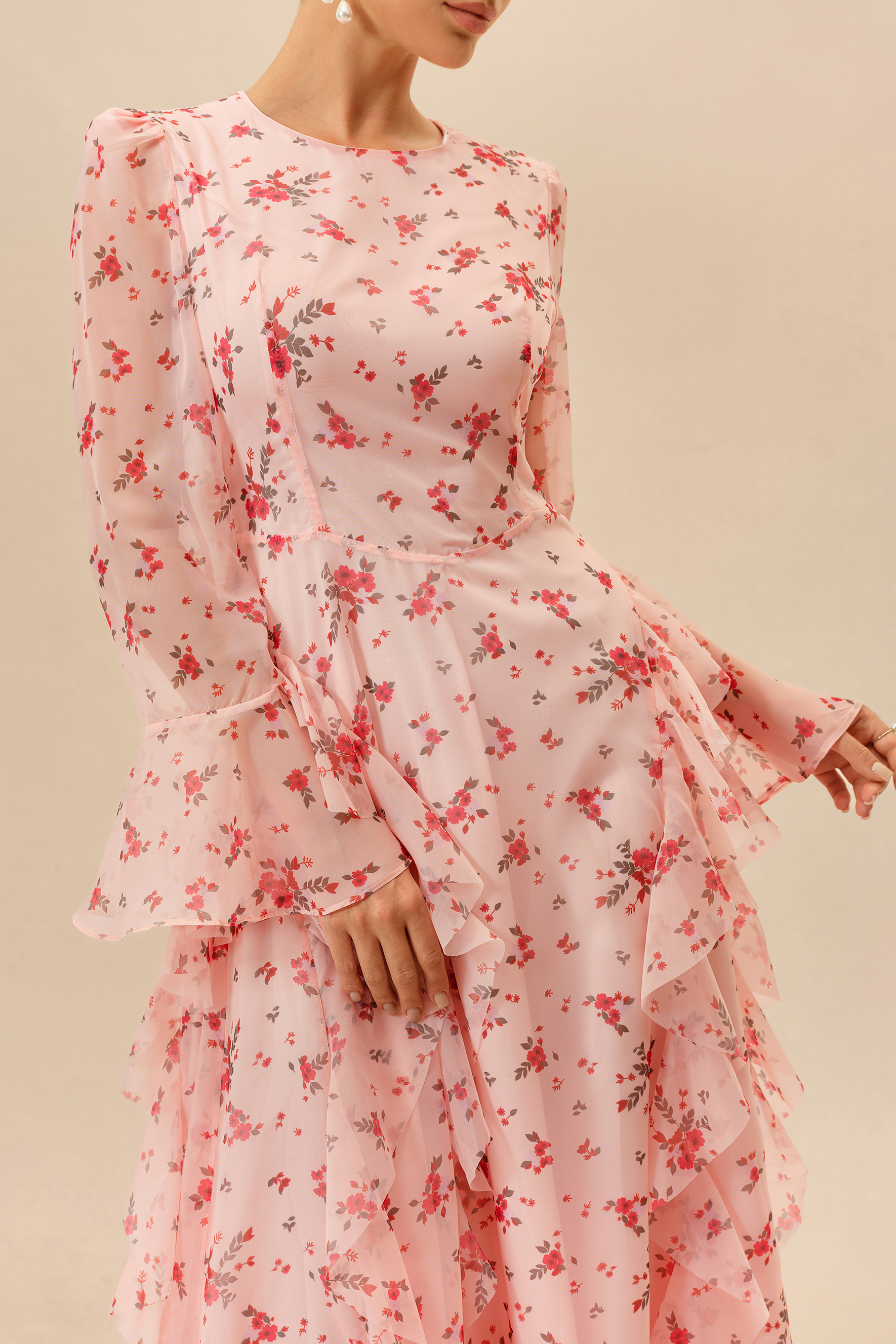Sweet Serenade Pink Floral Print Ruffle Tiered Maxi Dress