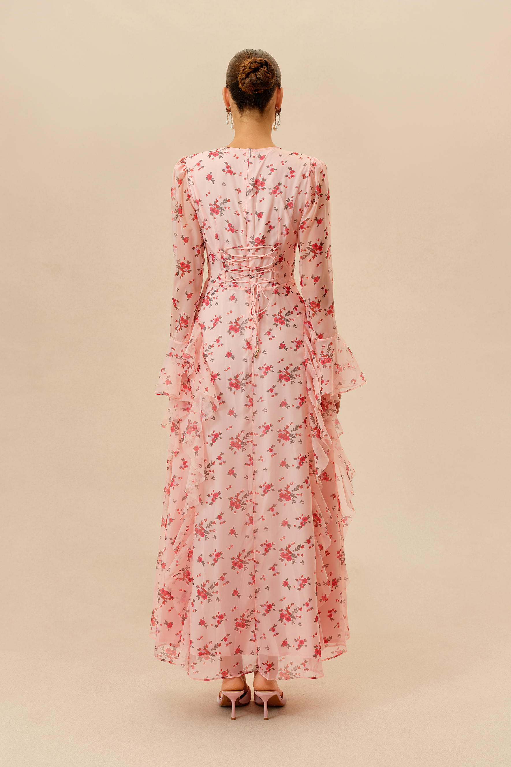 Sweet Serenade Pink Floral Print Ruffle Tiered Maxi Dress