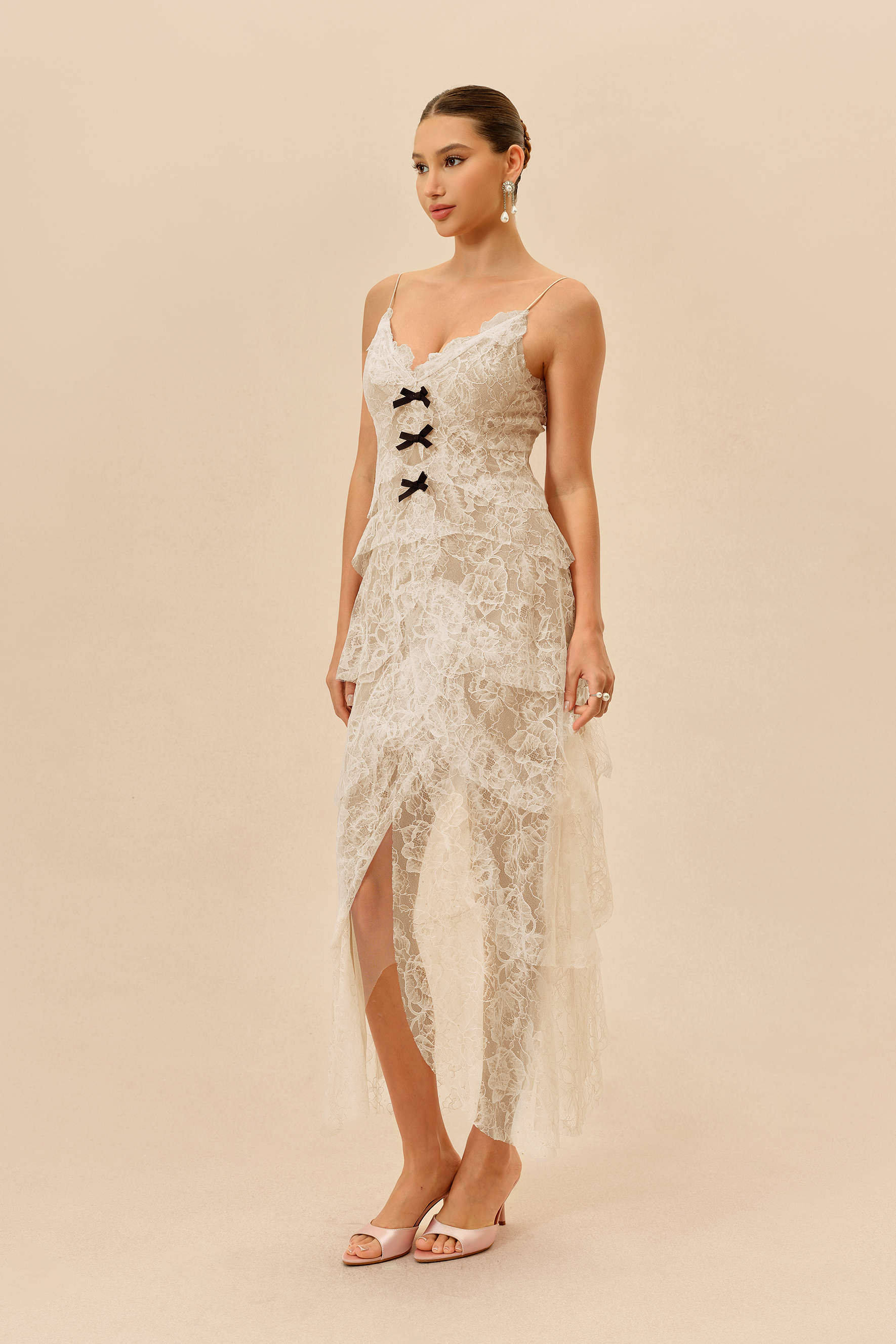 Fatal Attraction Apricot Floral Lace Layered Hem Maxi Dress