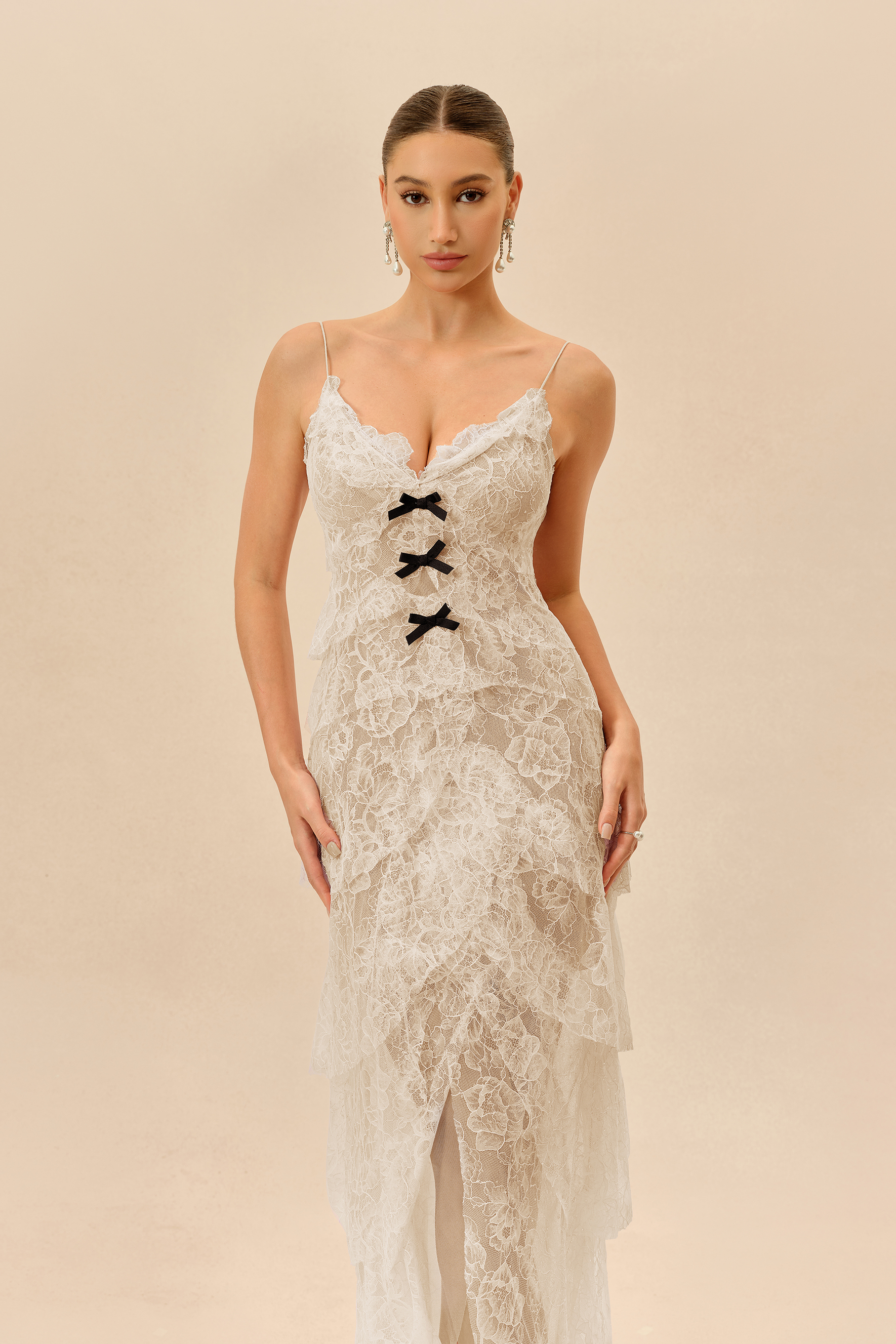 Fatal Attraction Apricot Floral Lace Layered Hem Maxi Dress