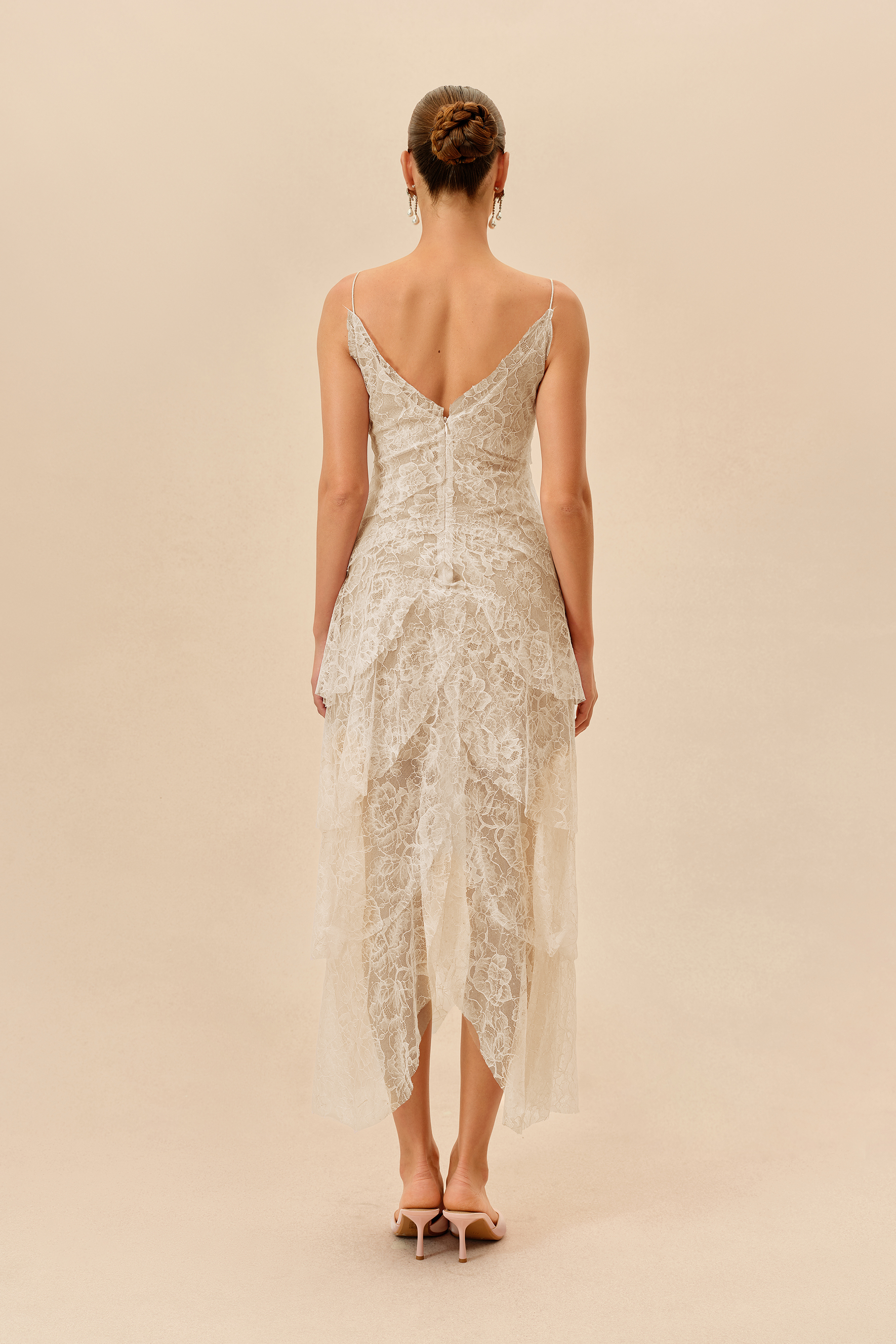 Fatal Attraction Apricot Floral Lace Layered Hem Maxi Dress