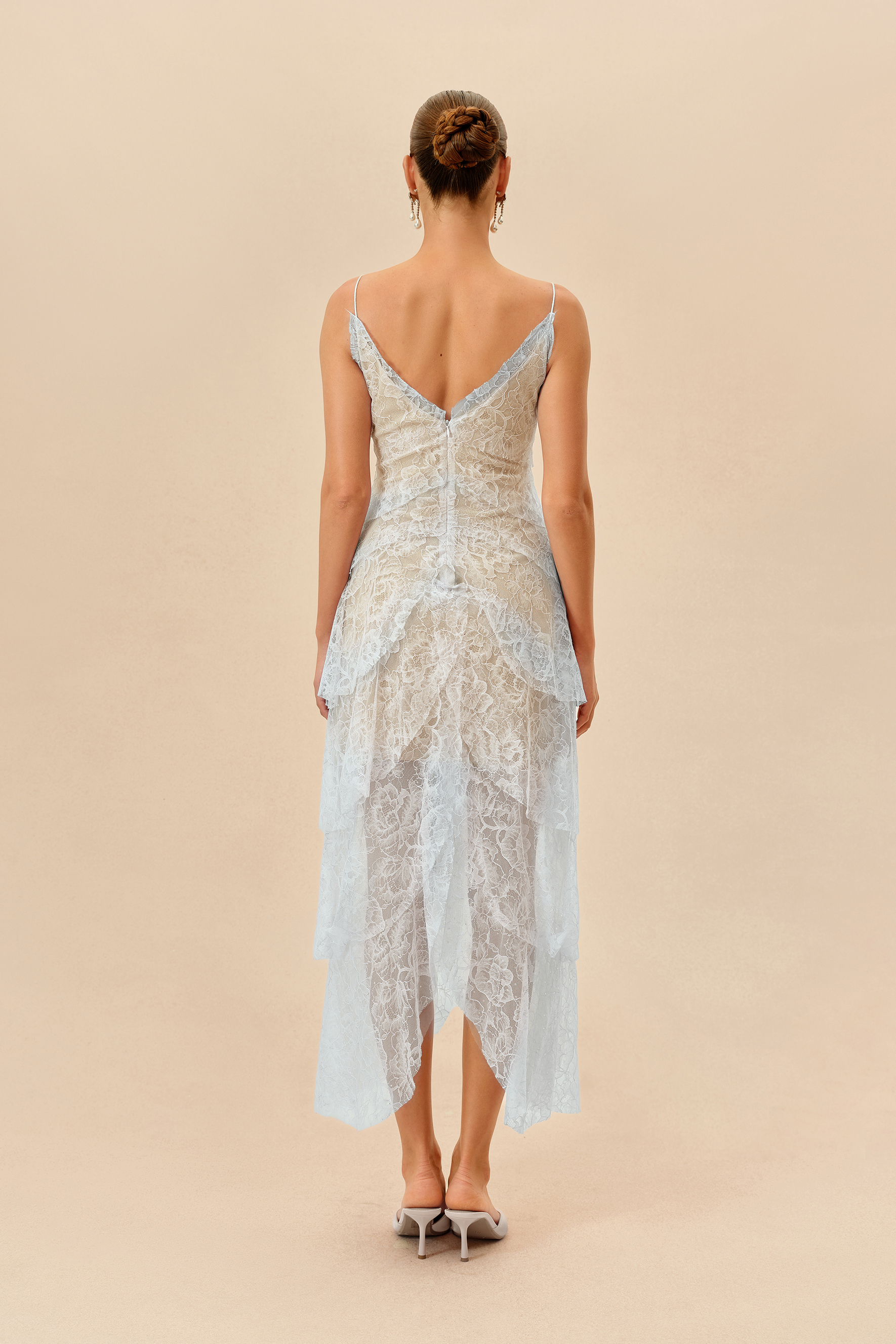 Fatal Attraction Light Blue Floral Lace Layered Hem Maxi Dress