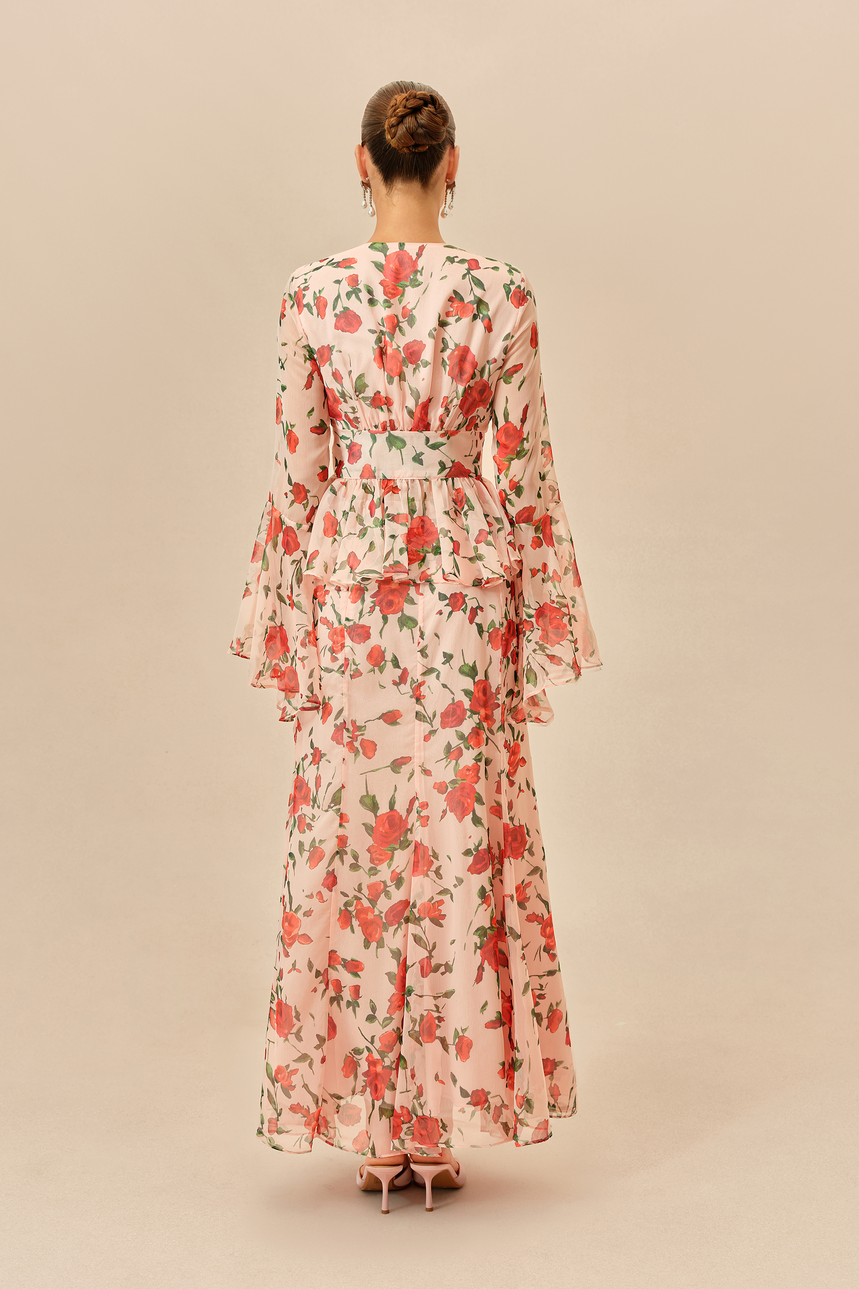 Spring Romance Pink Floral Print Peplum Top & Skirt Set