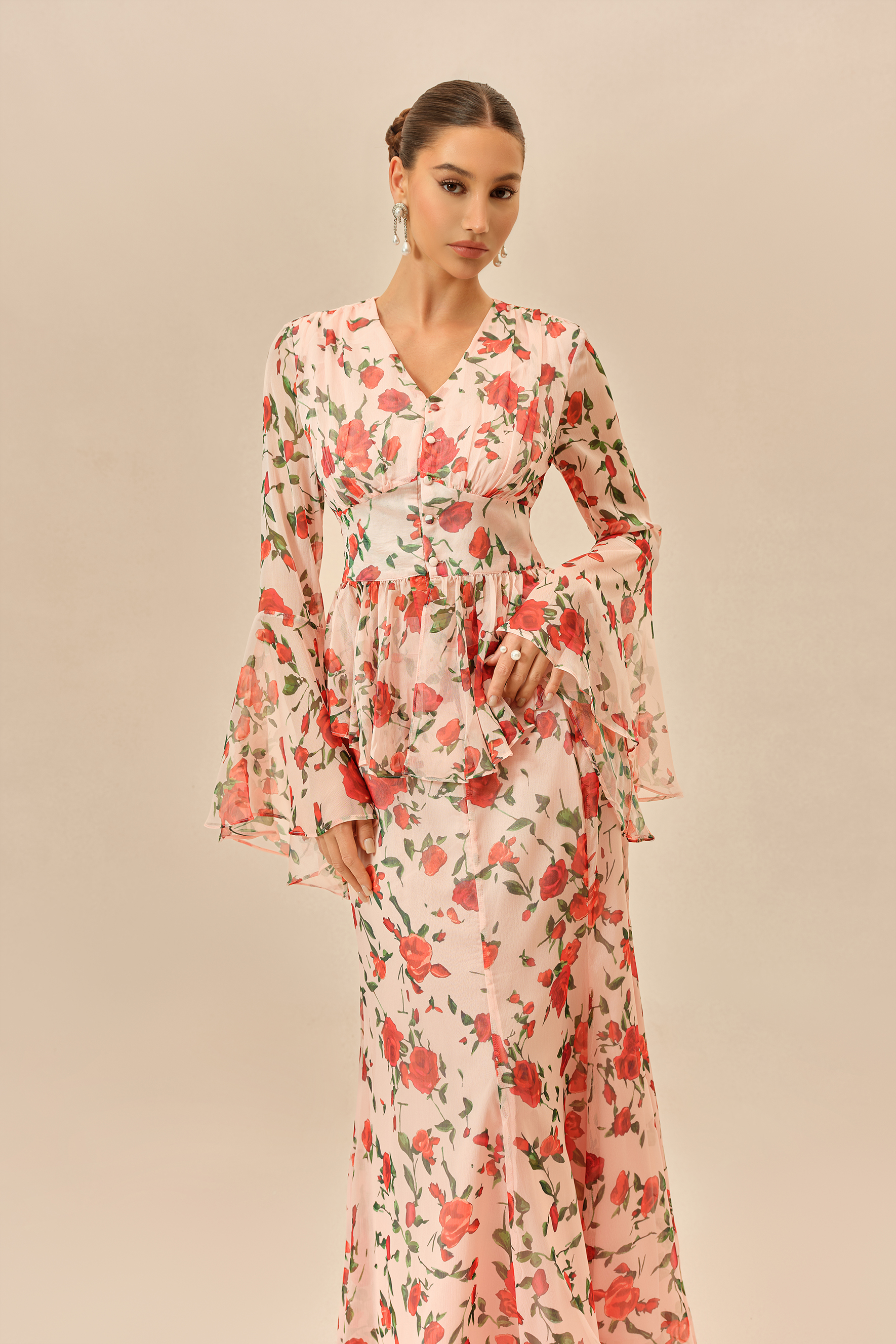 Spring Romance Pink Floral Print Peplum Top & Skirt Set