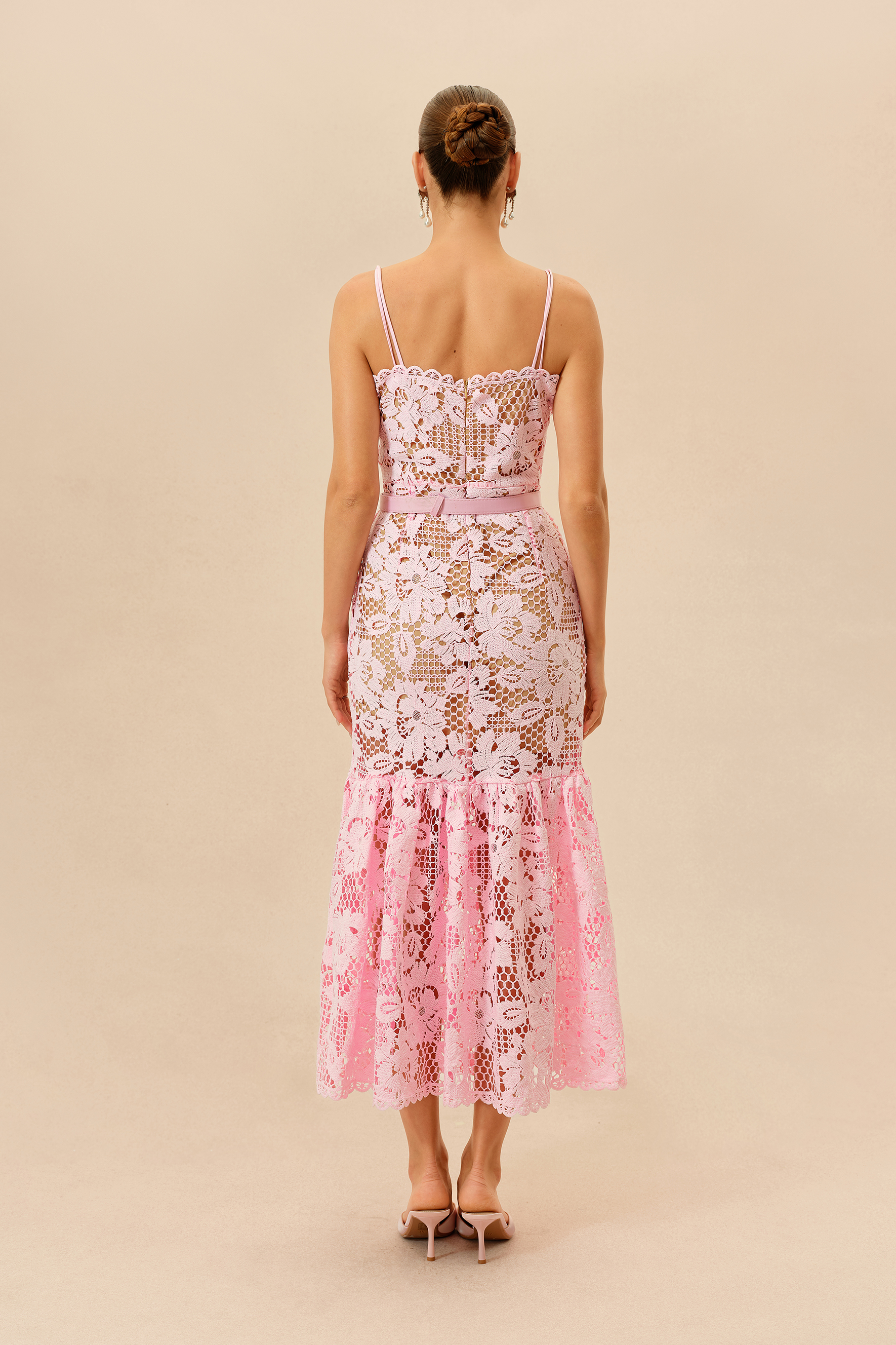 Sweet Obsession Pink Floral Lace Ruffle Hem Maxi Dress