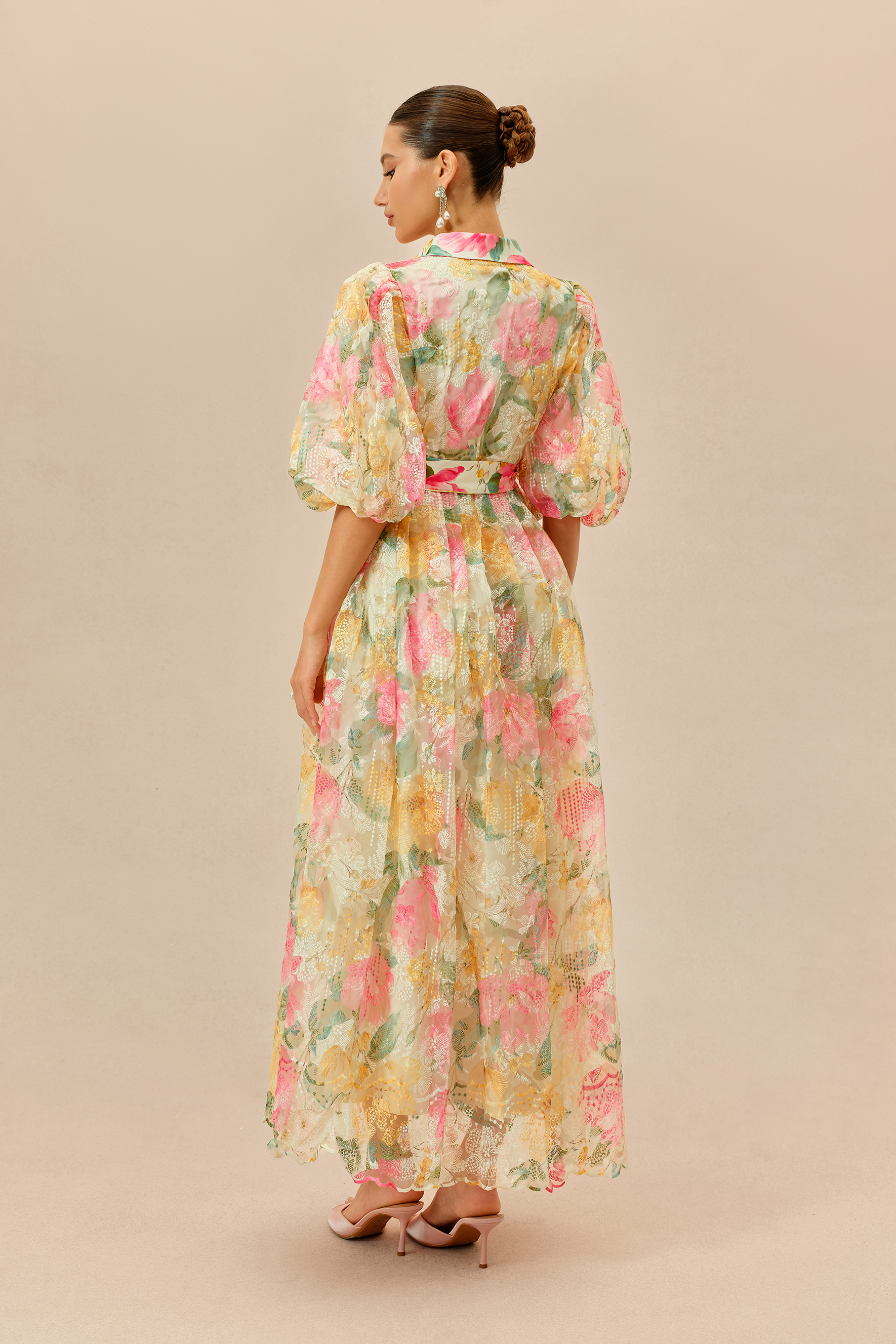 Lovely As Ever Multi Floral Print Lace Puff Sleeve Maxi Dress