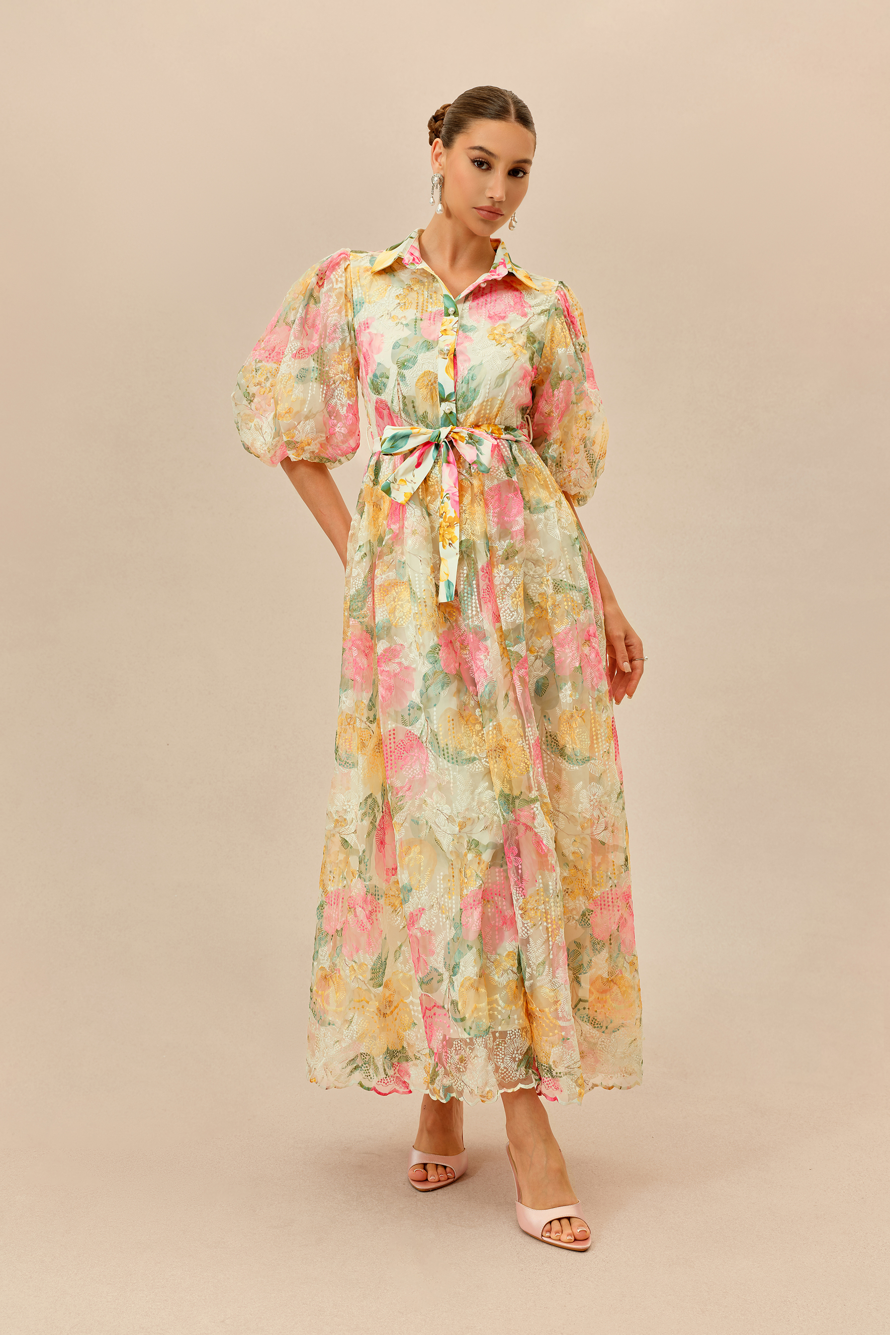 Lovely As Ever Multi Floral Print Lace Puff Sleeve Maxi Dress