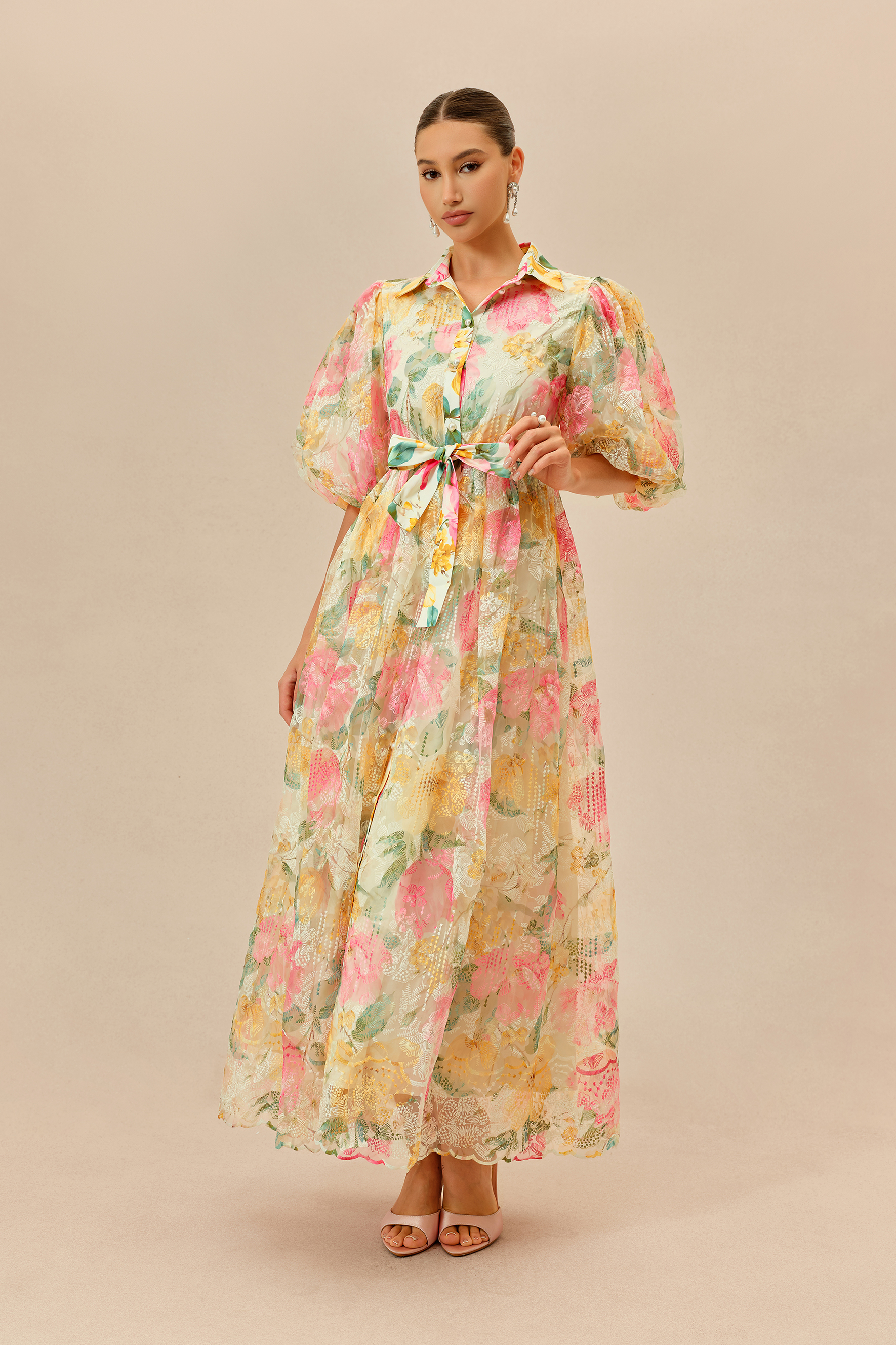 Lovely As Ever Multi Floral Print Lace Puff Sleeve Maxi Dress