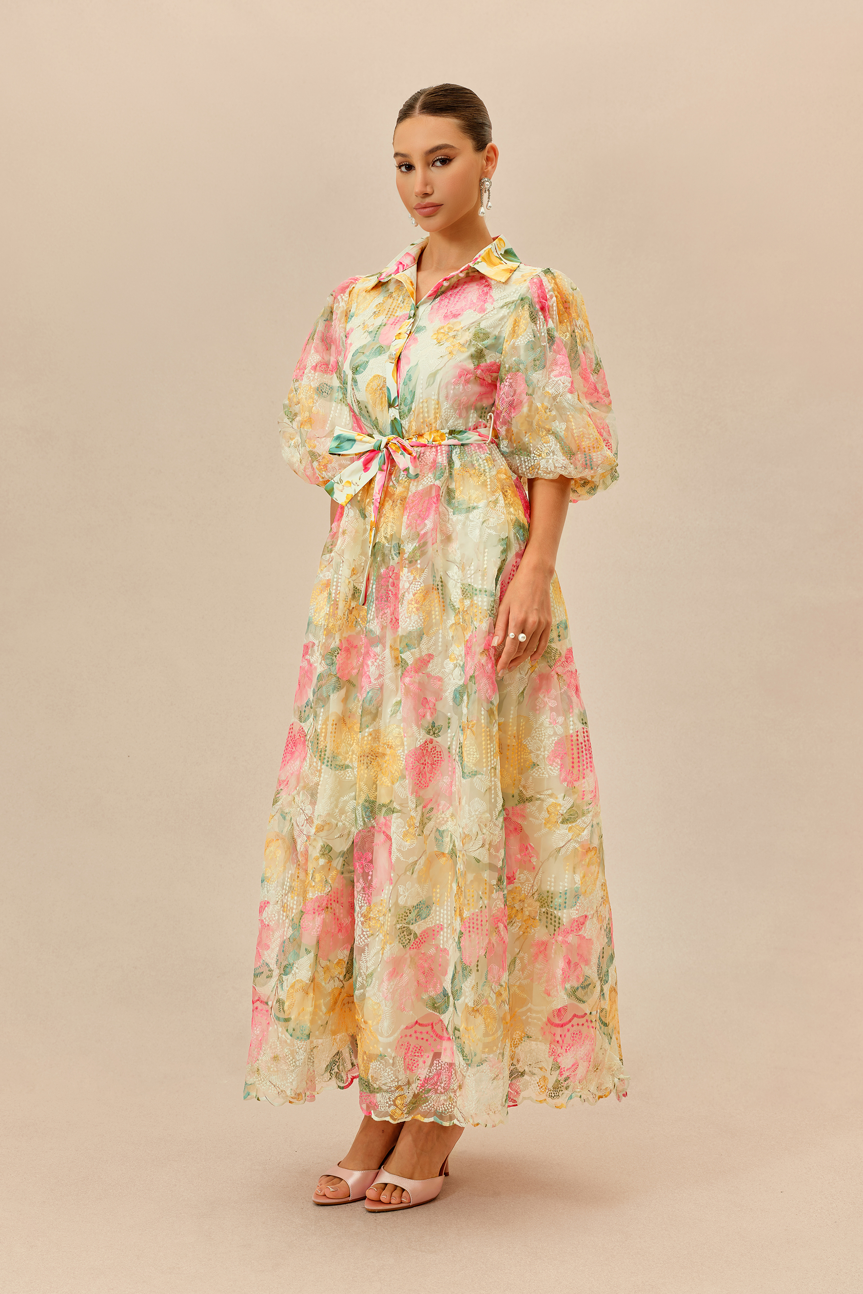 Lovely As Ever Multi Floral Print Lace Puff Sleeve Maxi Dress