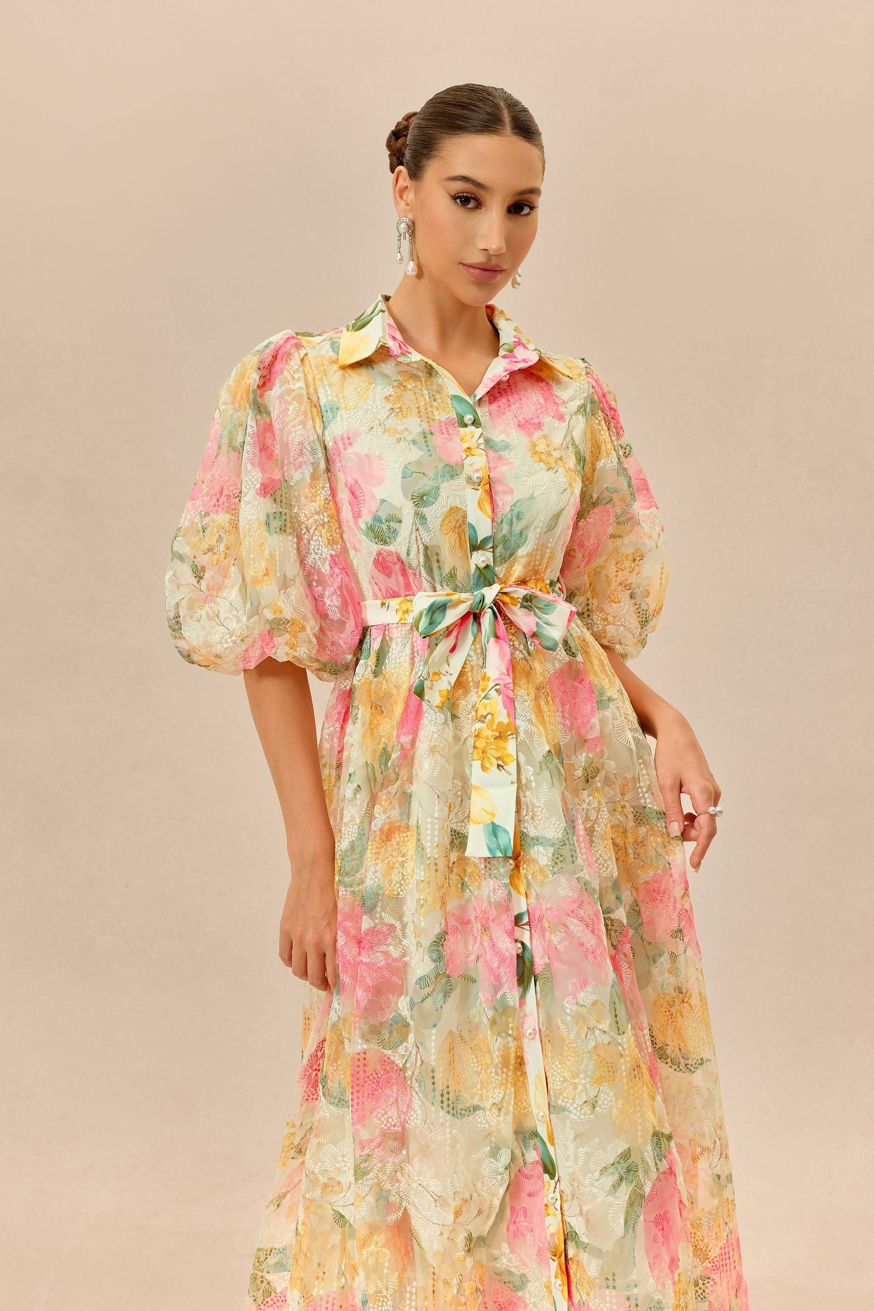 Lovely As Ever Multi Floral Print Lace Puff Sleeve Maxi Dress
