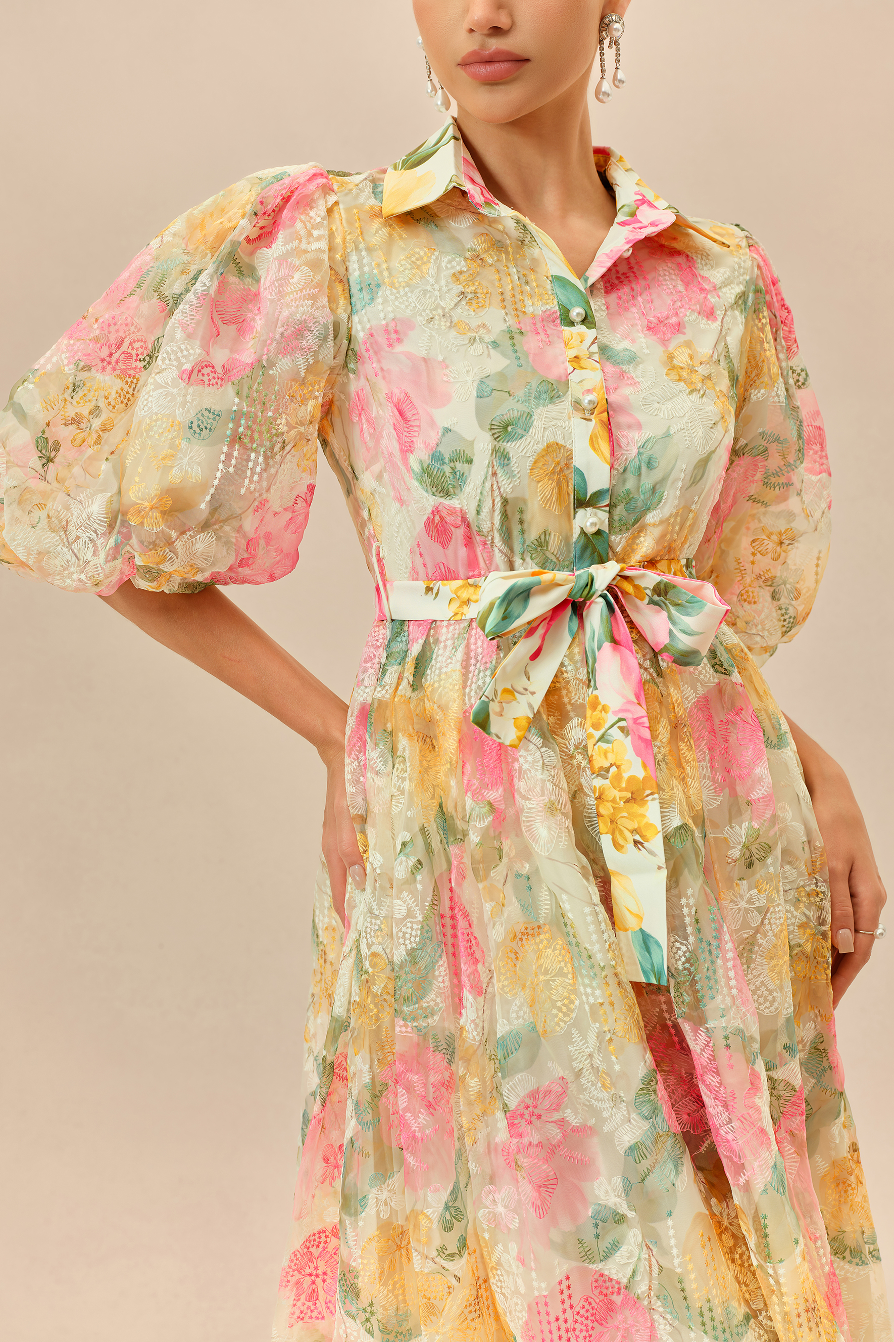 Lovely As Ever Multi Floral Print Lace Puff Sleeve Maxi Dress
