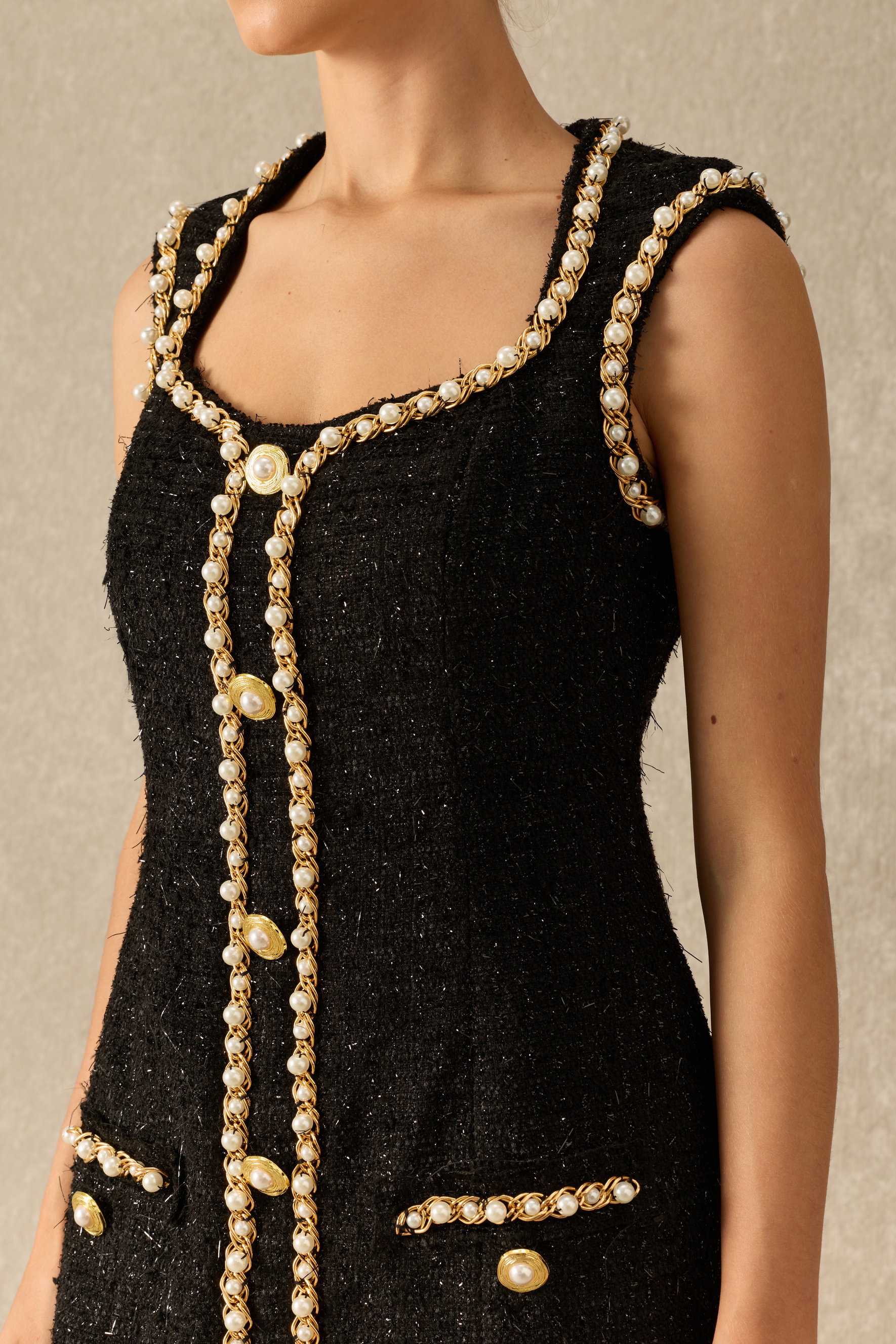 Guest Of Honor Pearl Embellished Tweed Mini Dress