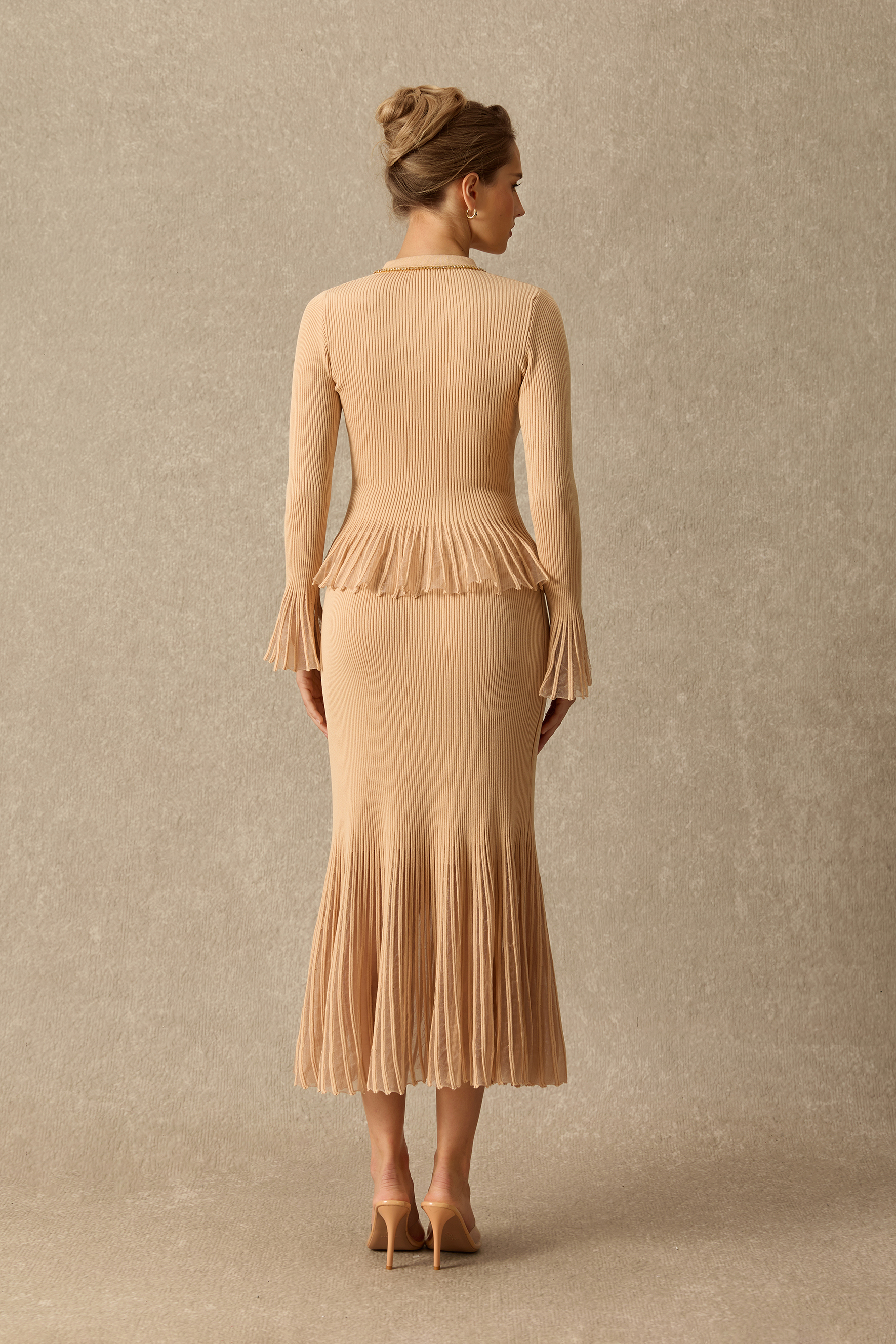 Keep Chill Embellished Flare Sleeve Cardigan & Knit Skirt Set