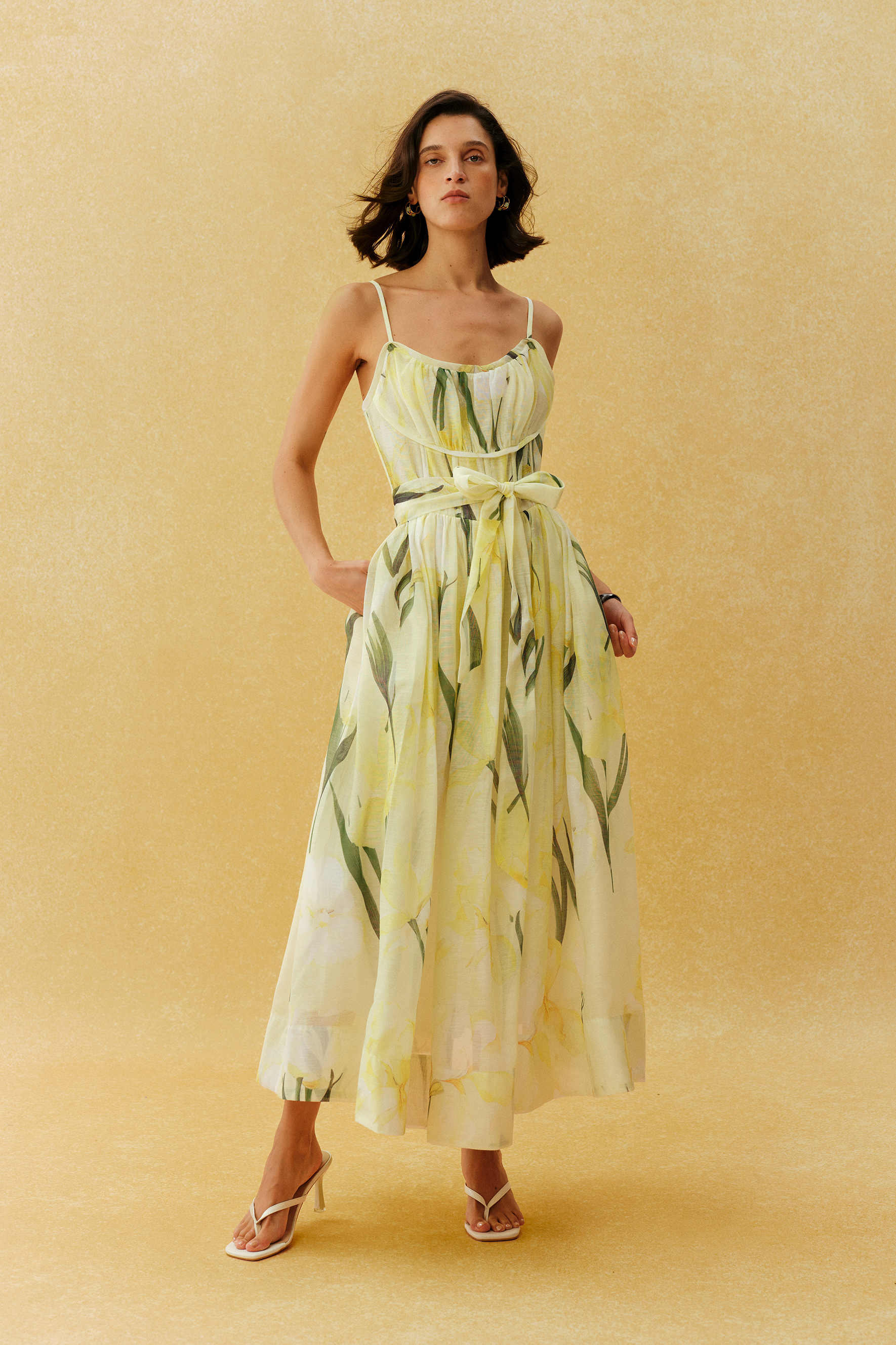 Bright Days Yellow Floral Print Spaghetti Strap Maxi Dress