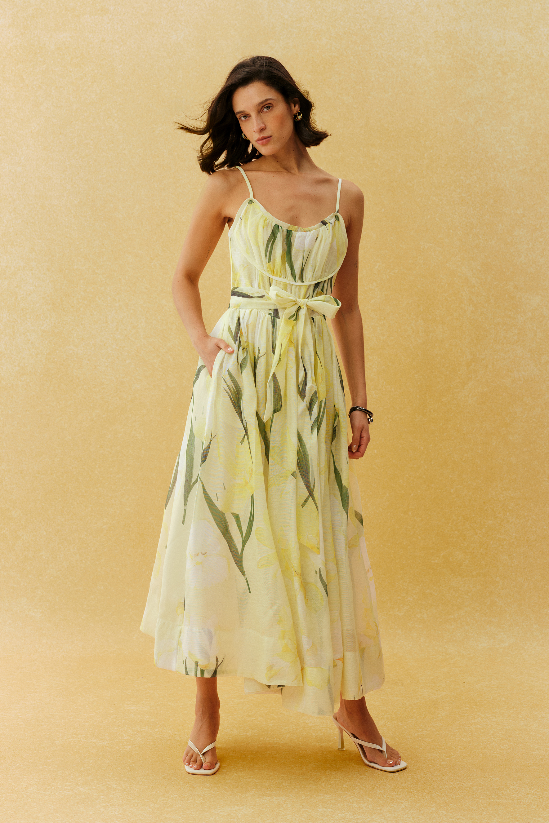 Bright Days Yellow Floral Print Spaghetti Strap Maxi Dress