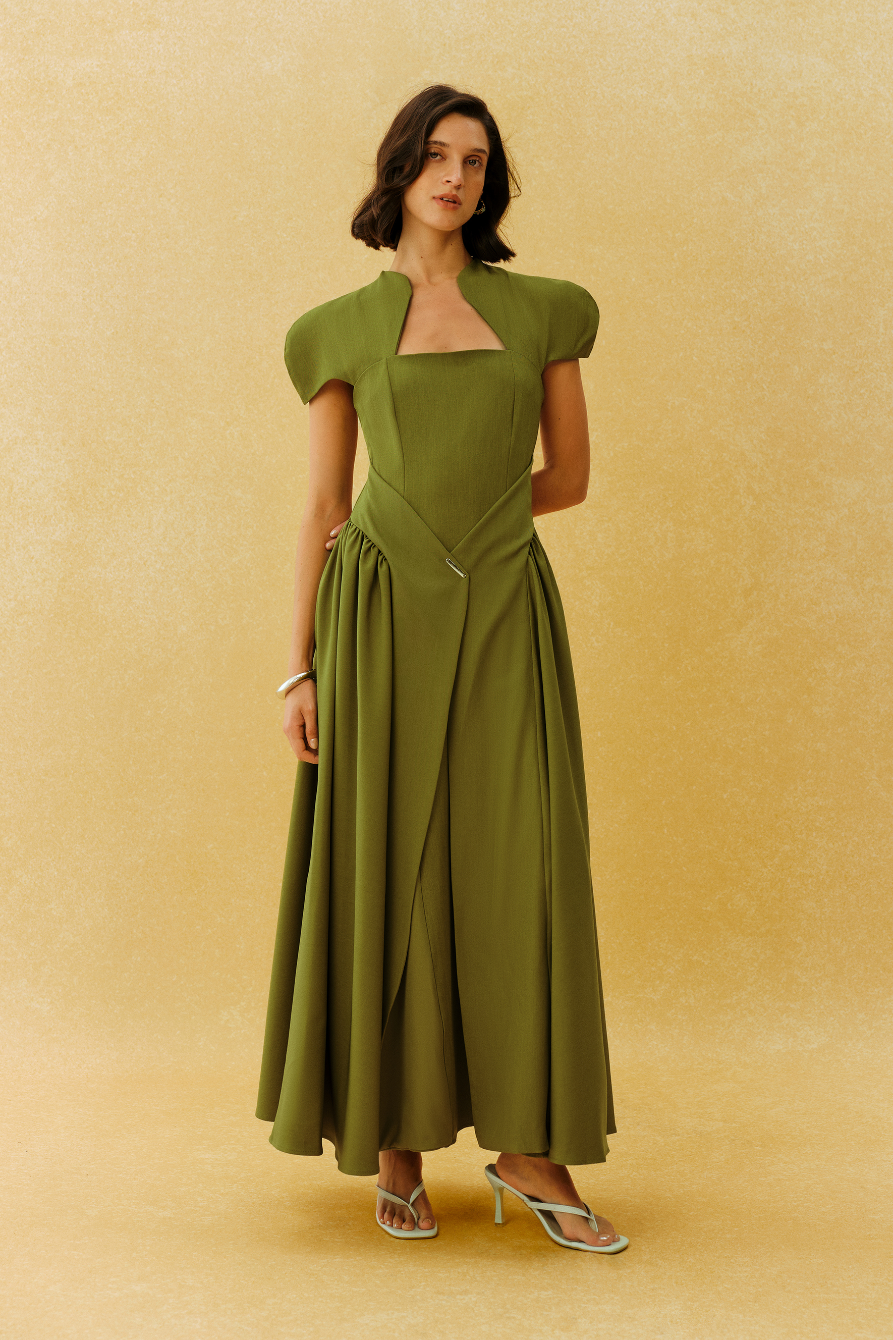 Came For You Green Notch Neck Cap Sleeve Maxi Dress