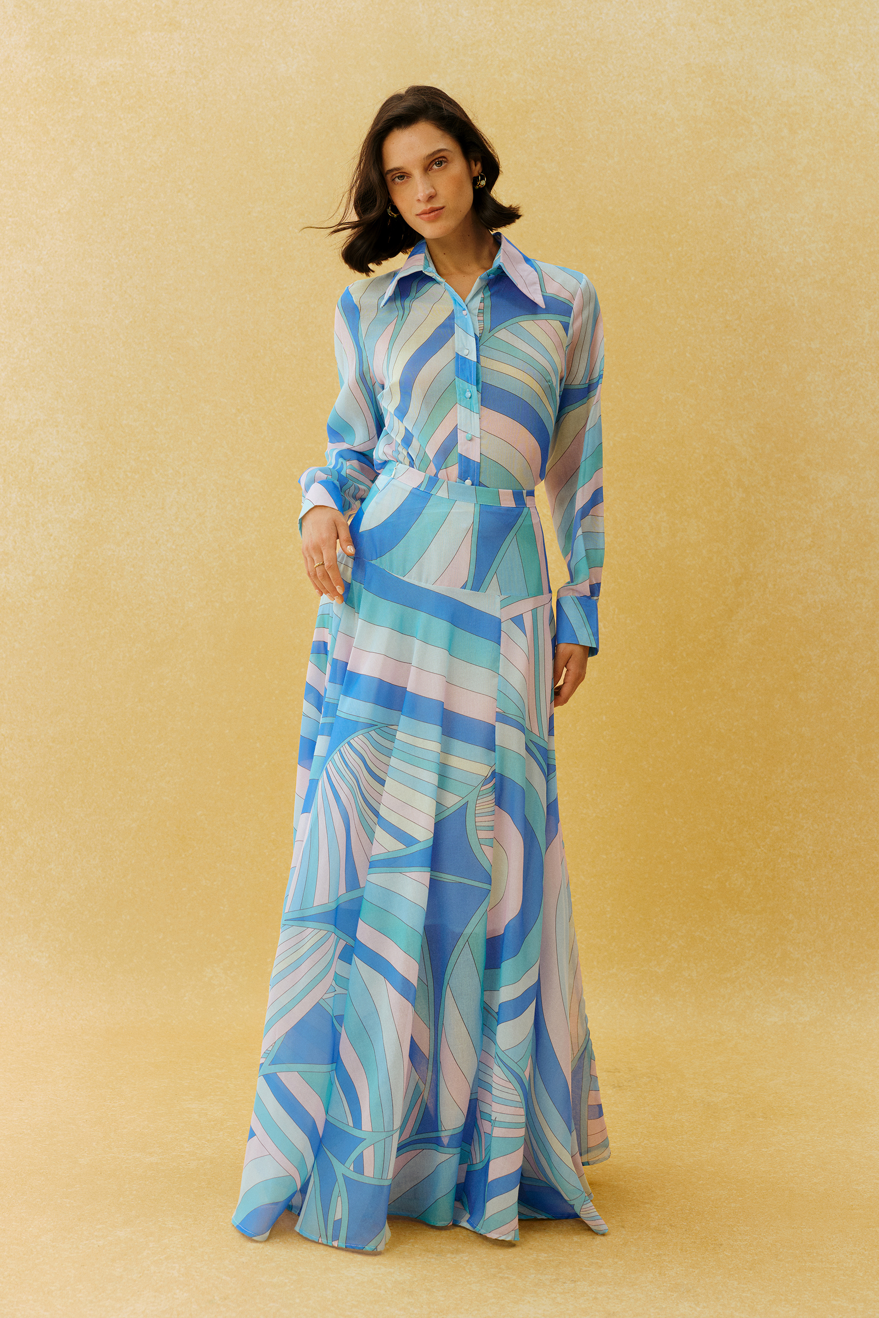 Chill Vibes Blue Abstract Print Shirt & Skirt Set