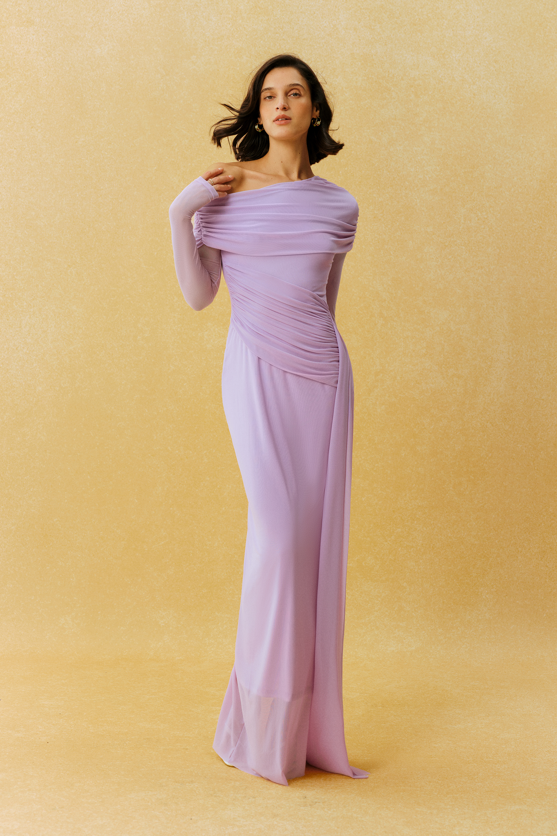 Elegant Hour Purple One Shoulder Ruched Maxi Dress