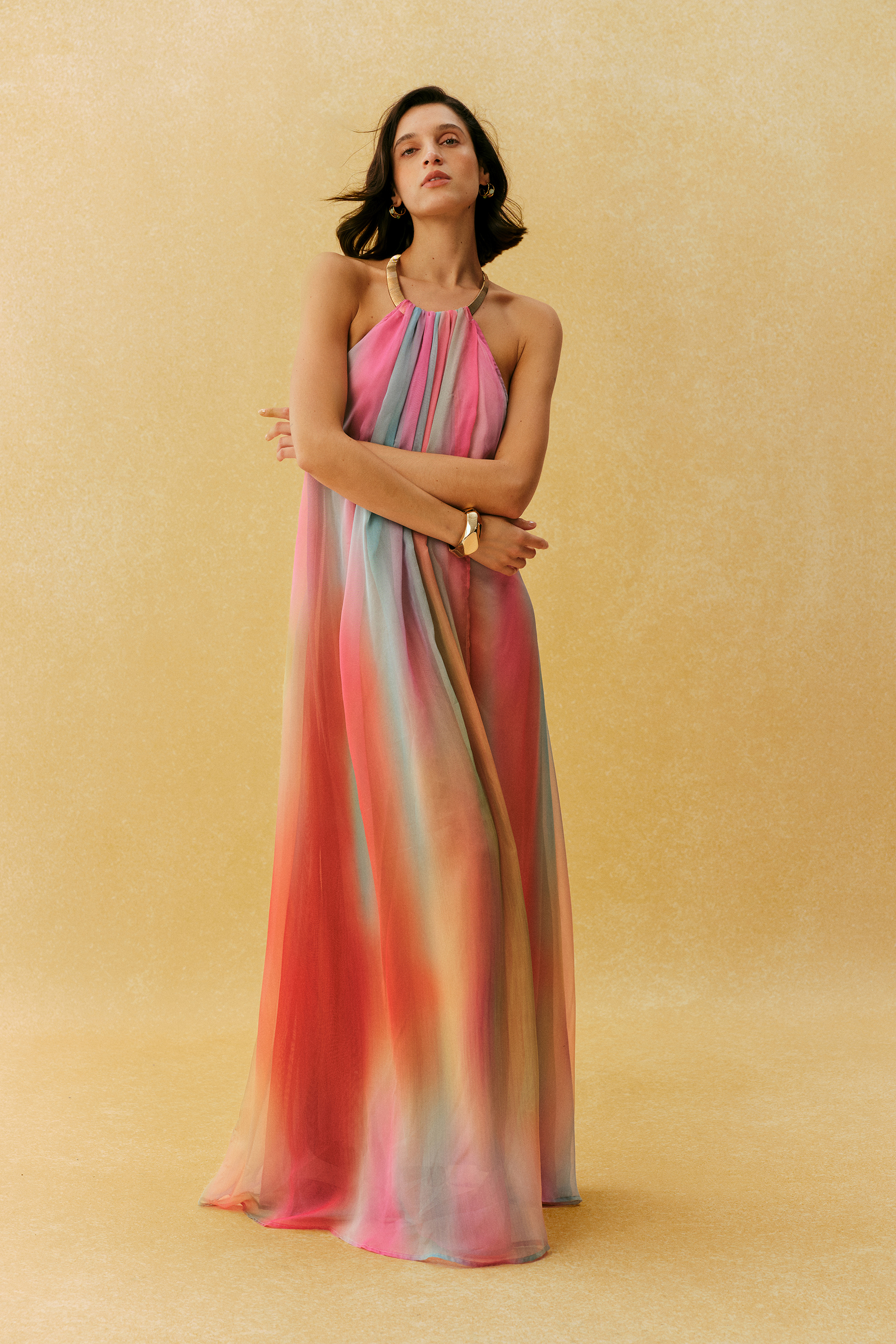 Glamorous Sweetie Multi Metal Halter Gradient Maxi Dress